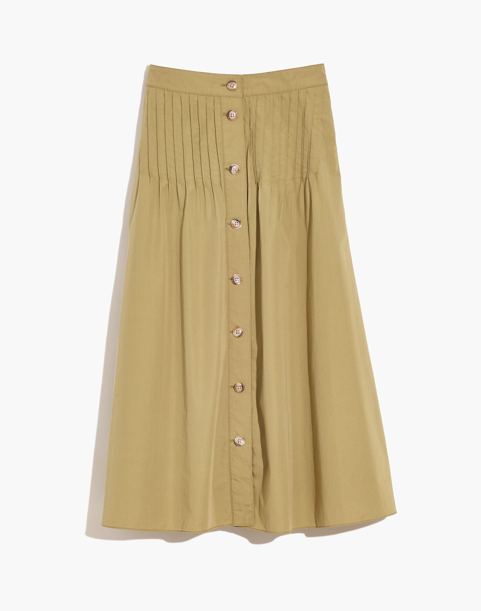 Button-Front Pintuck Midi Skirt