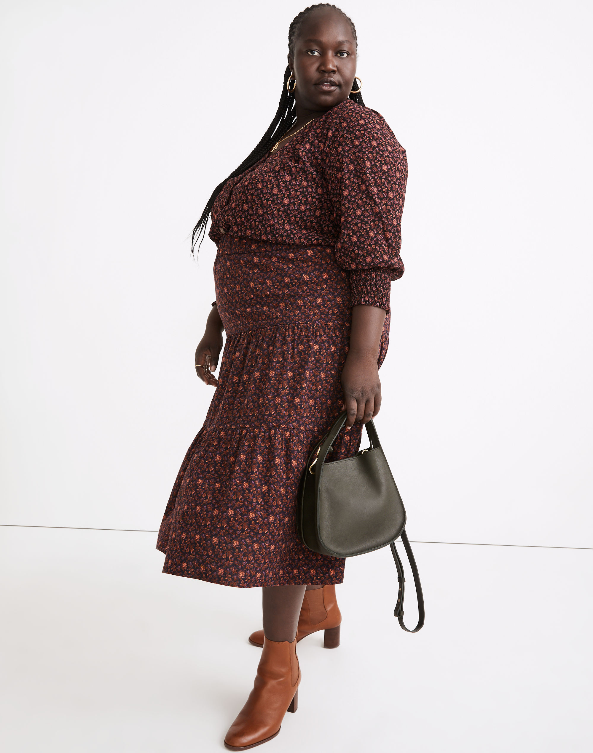 Plus Pull-On Tiered Maxi Skirt in Orchard Floral