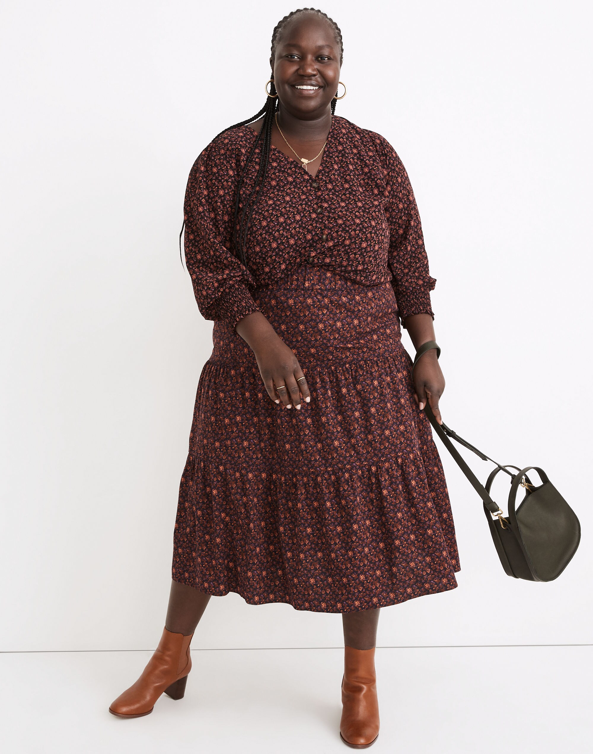 plus pull-on tiered maxi skirt in orchard floral