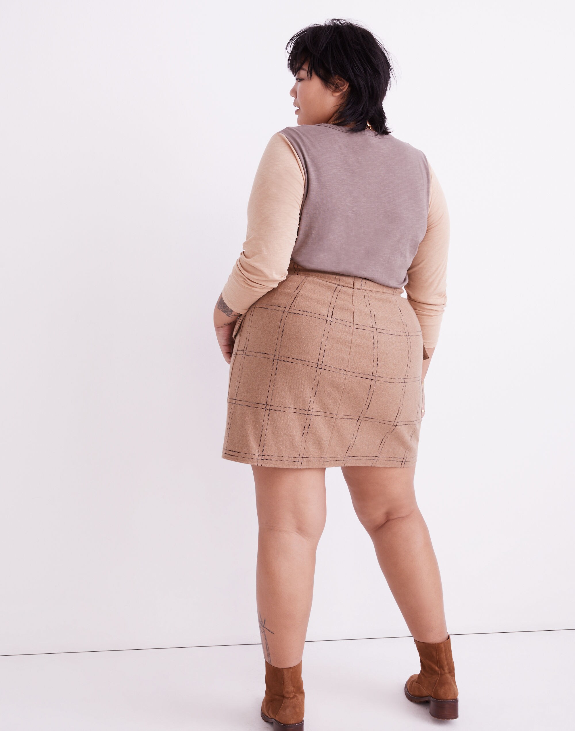 Plus (Re)sourced Zip-Front Mini Skirt in Windowpane