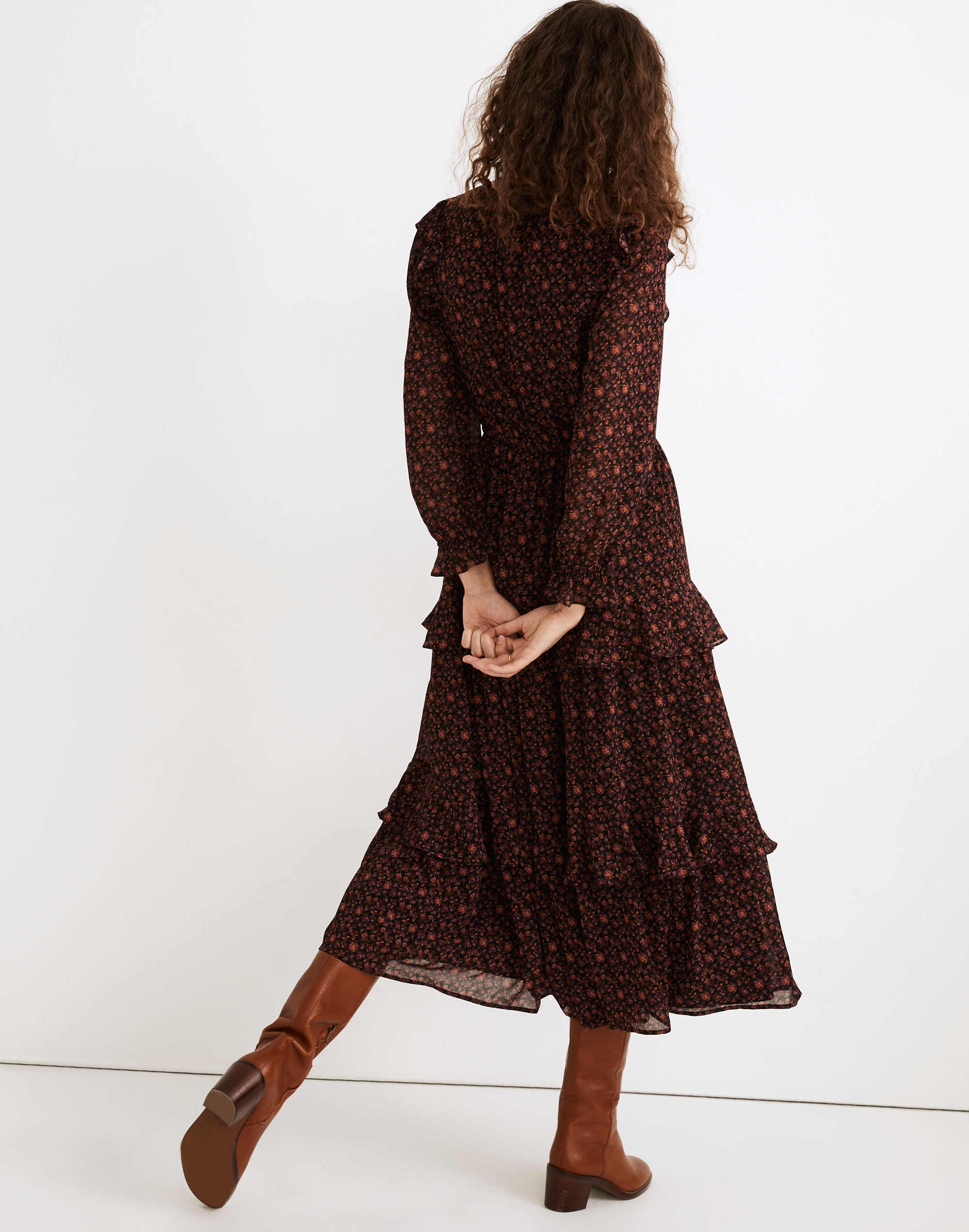 (Re)sourced Georgette Tiered Ruffle Midi Dress in Orchard Floral