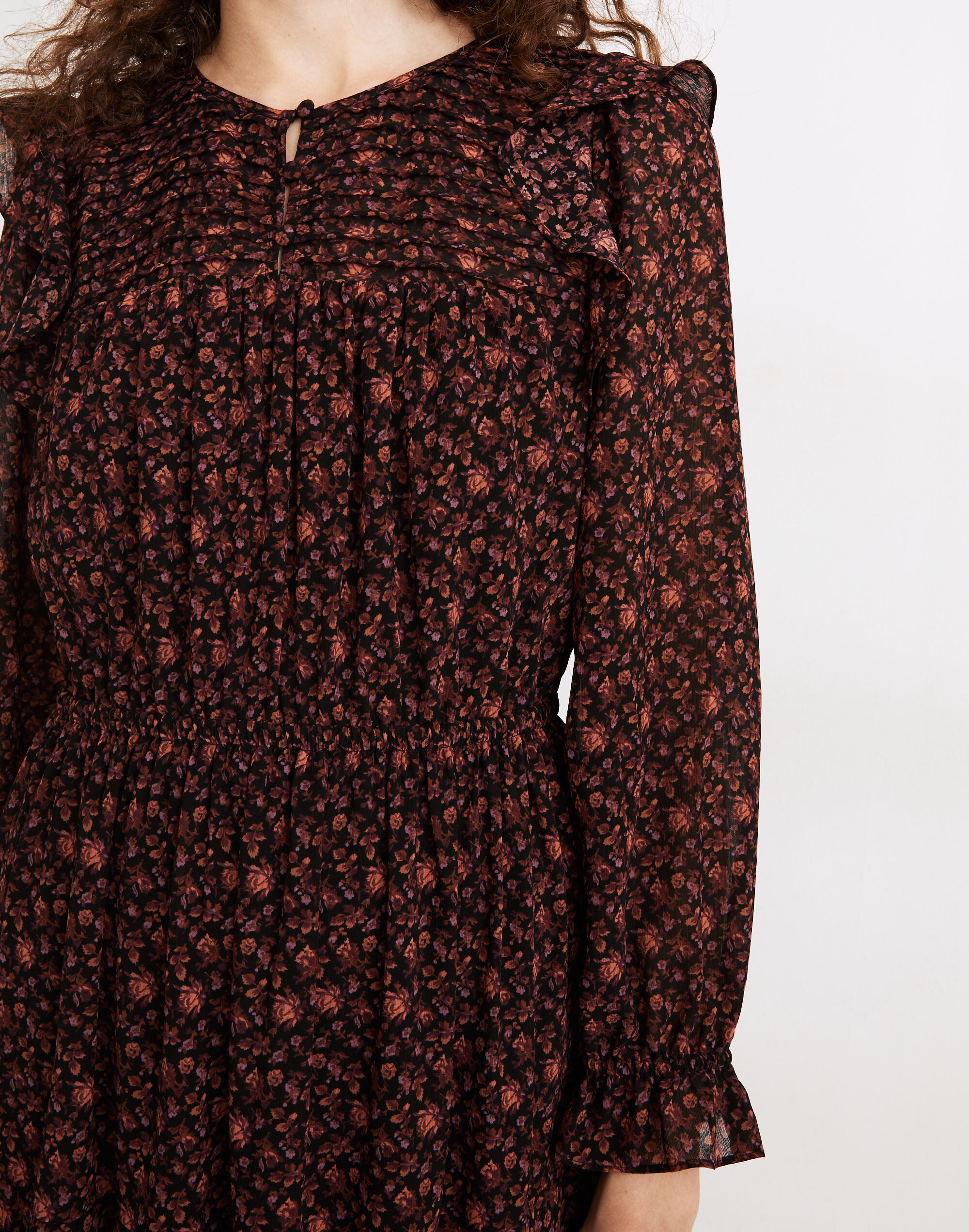 (Re)sourced Georgette Tiered Ruffle Midi Dress in Orchard Floral