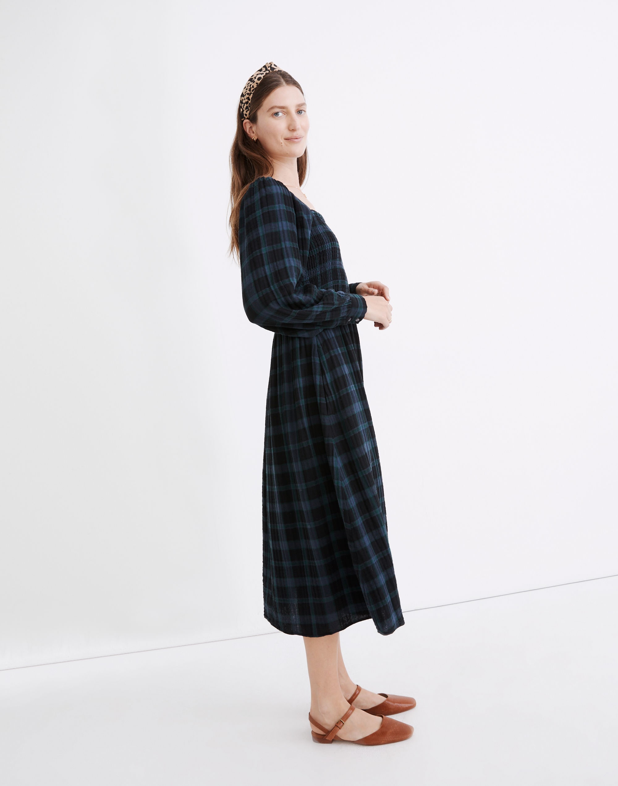 Lightspun Lucie Long-Sleeve Smocked Midi Dress in Livonia Plaid