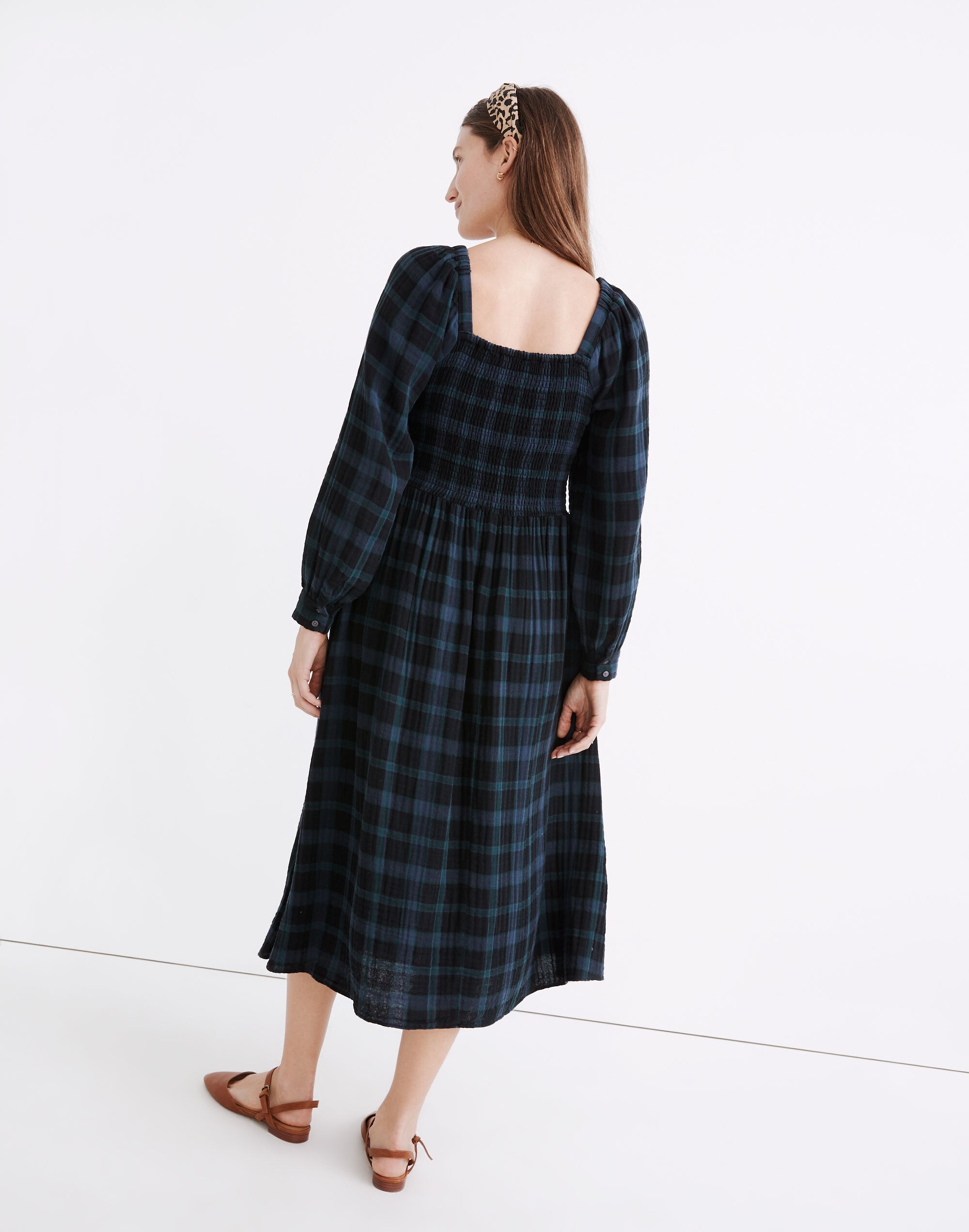 Lightspun Lucie Long-Sleeve Smocked Midi Dress in Livonia Plaid