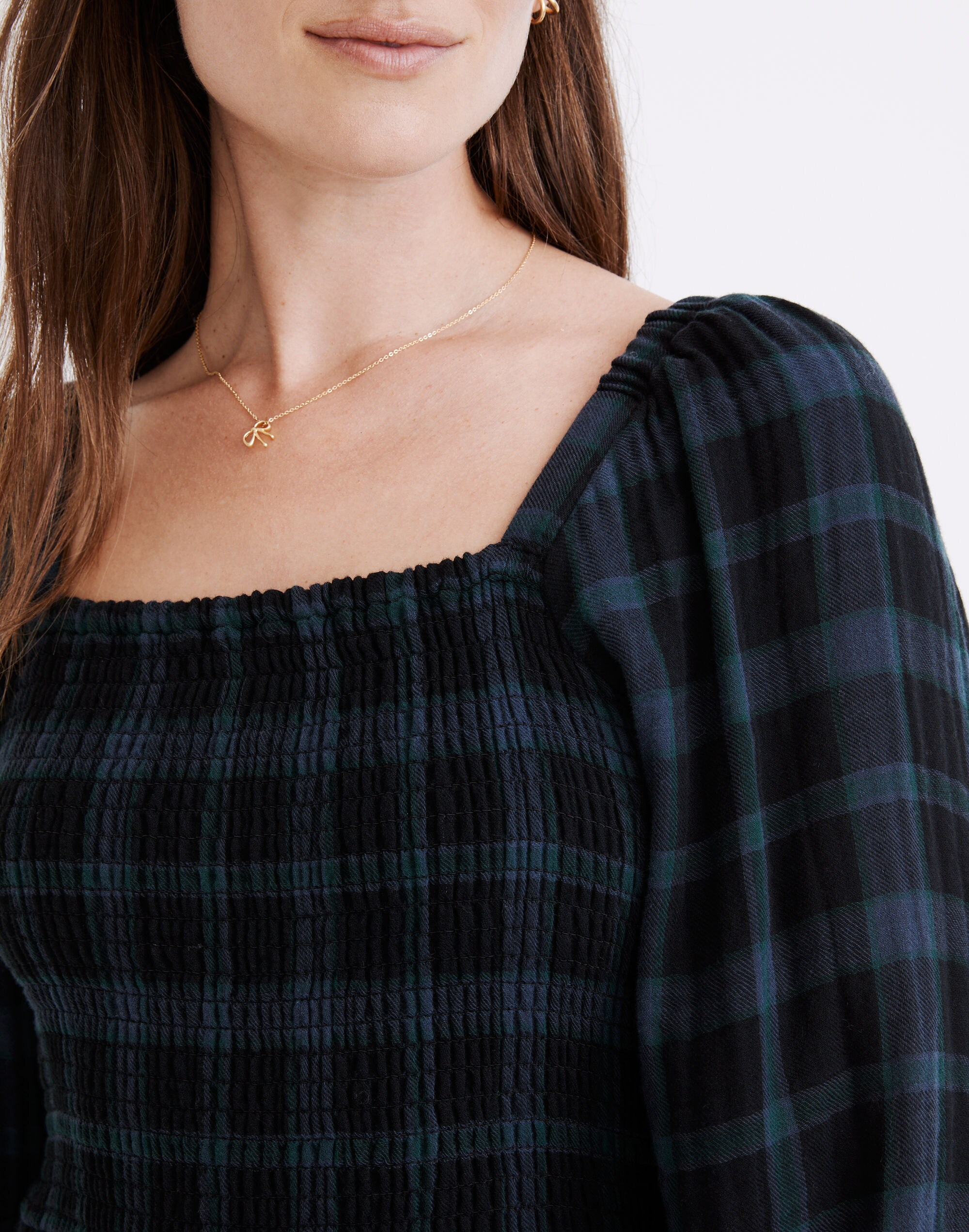 Lightspun Lucie Long-Sleeve Smocked Midi Dress in Livonia Plaid