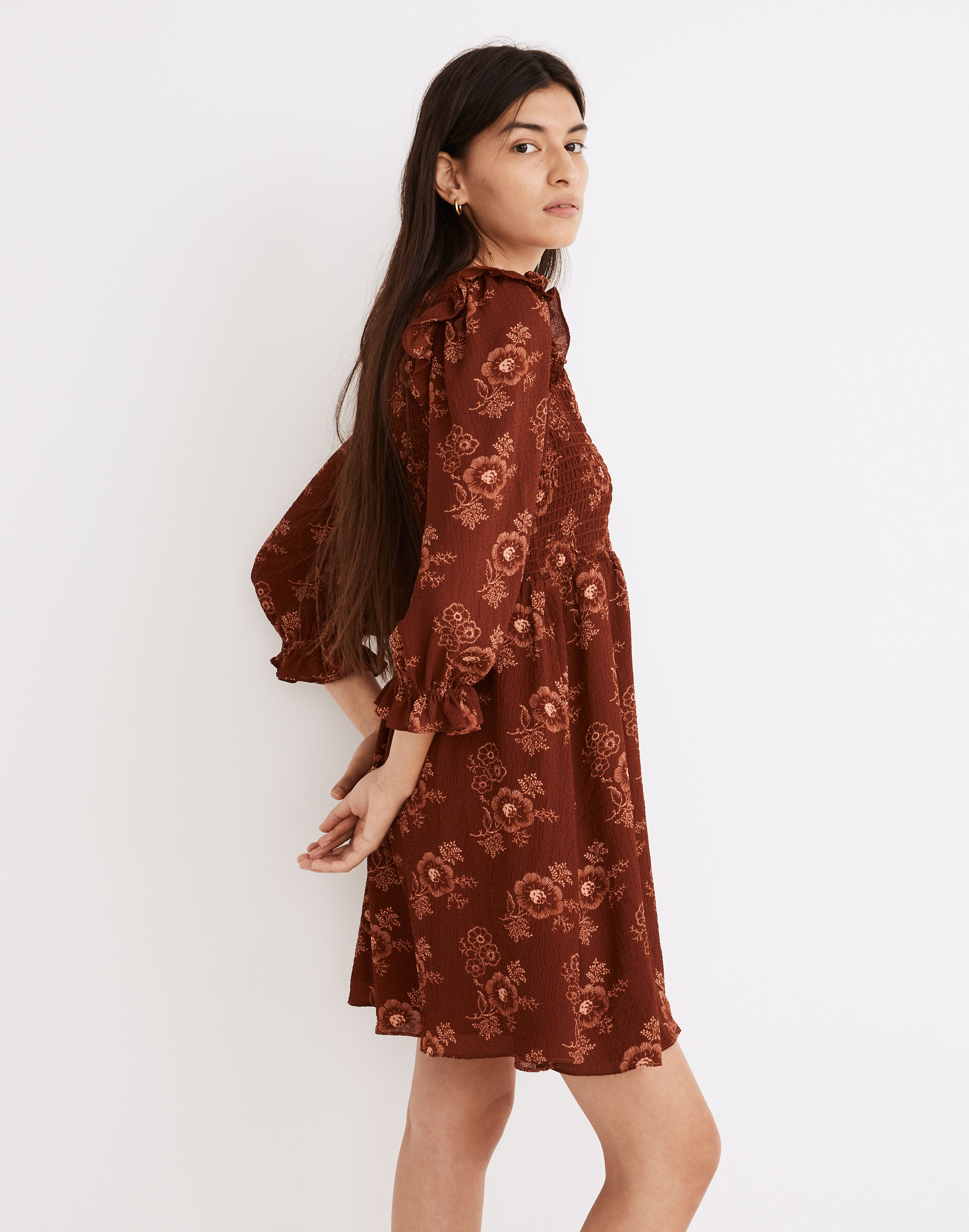 Lucie V-Neck Smocked Mini Dress in Letterpress Floral