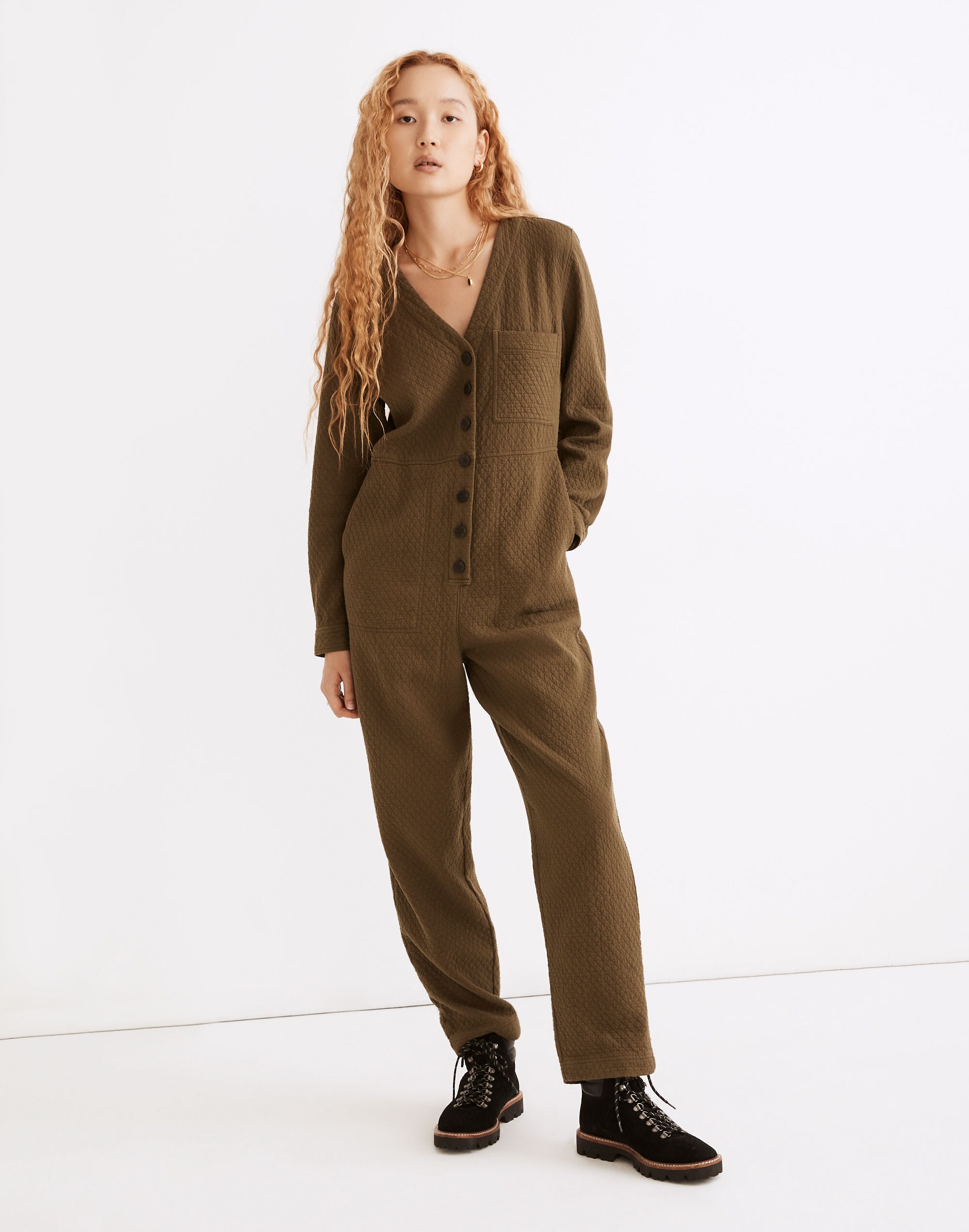 Diamond Jacquard Coverall Jumpsuit