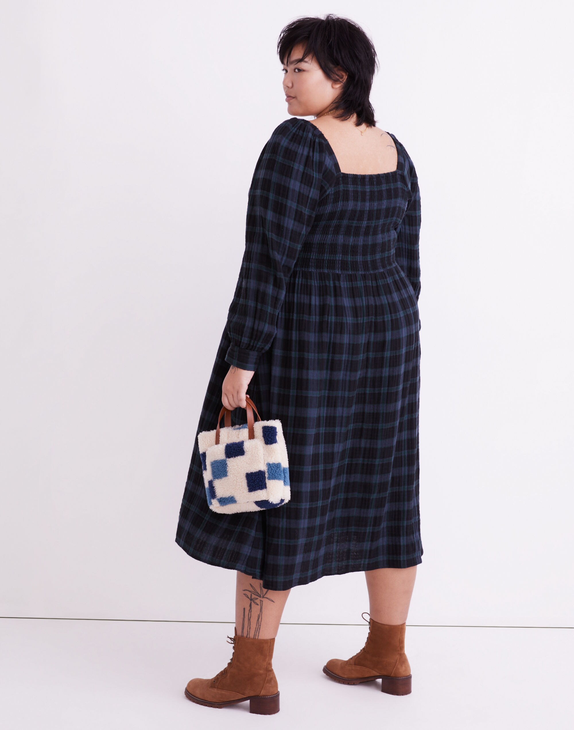 Plus Lightspun Lucie Long-Sleeve Smocked Midi Dress in Livonia Plaid