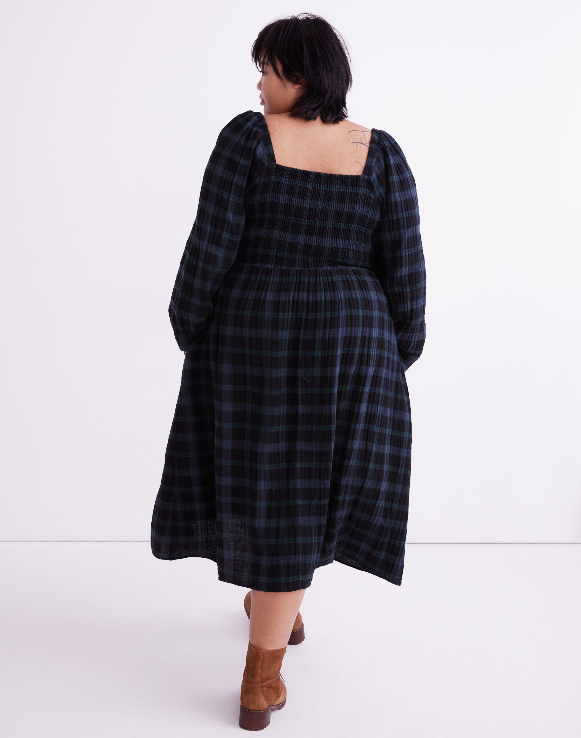 Plus Lightspun Lucie Long-Sleeve Smocked Midi Dress in Livonia Plaid