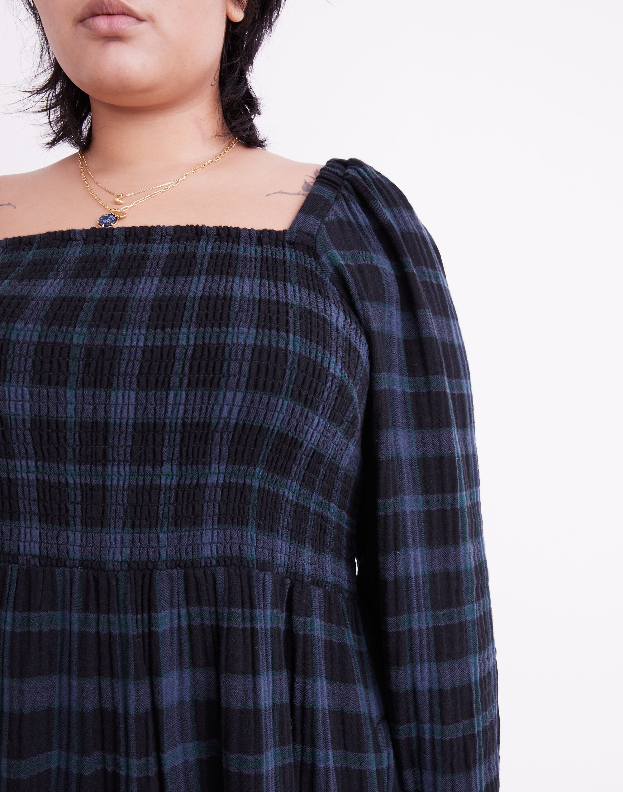 Plus Lightspun Lucie Long-Sleeve Smocked Midi Dress in Livonia Plaid