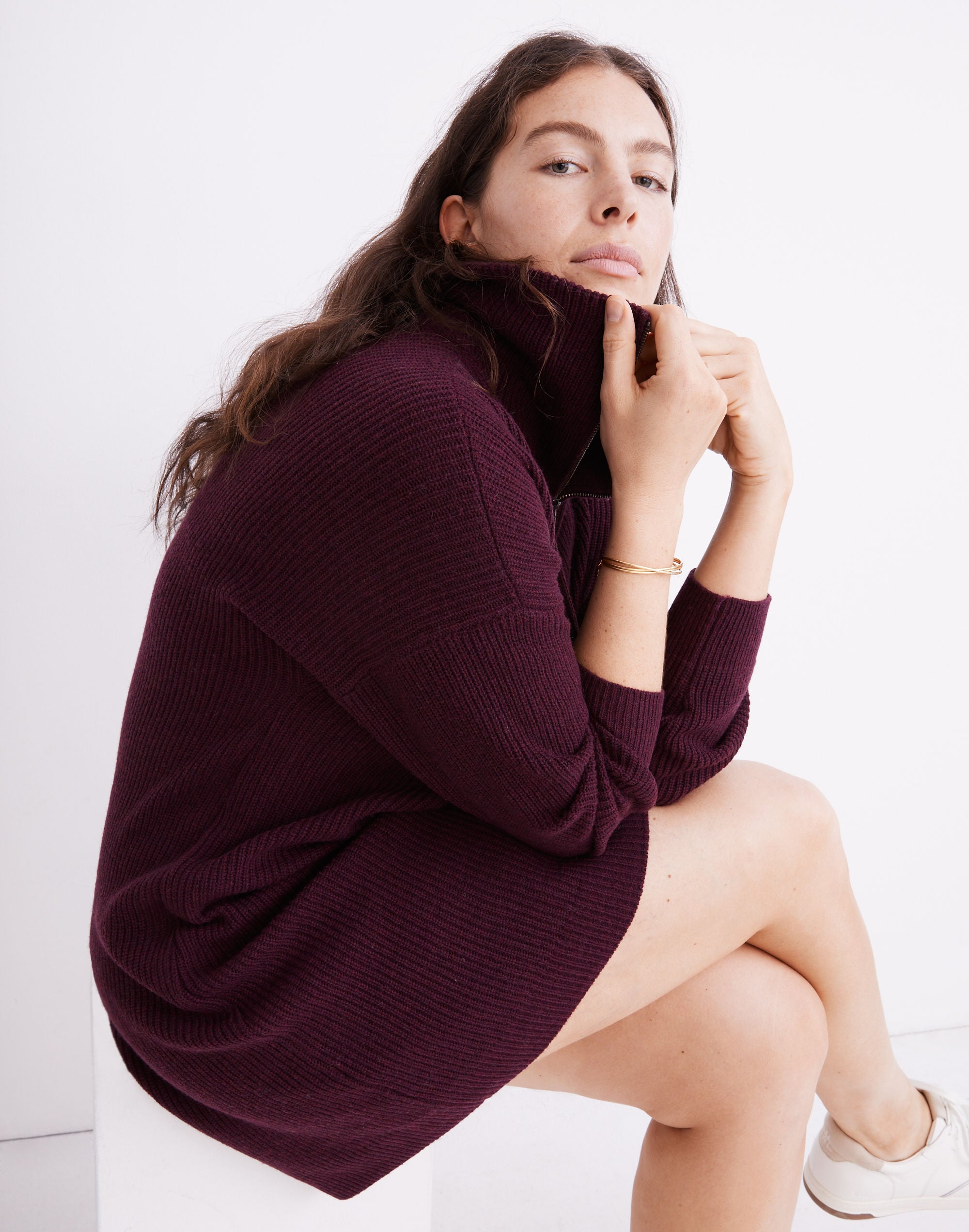 Ribbed Half-Zip Sweater Dress