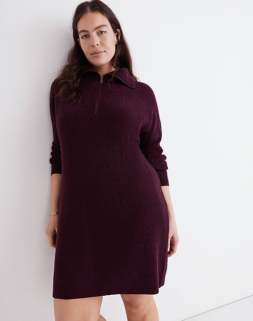 Ribbed Half-Zip Sweater Dress
