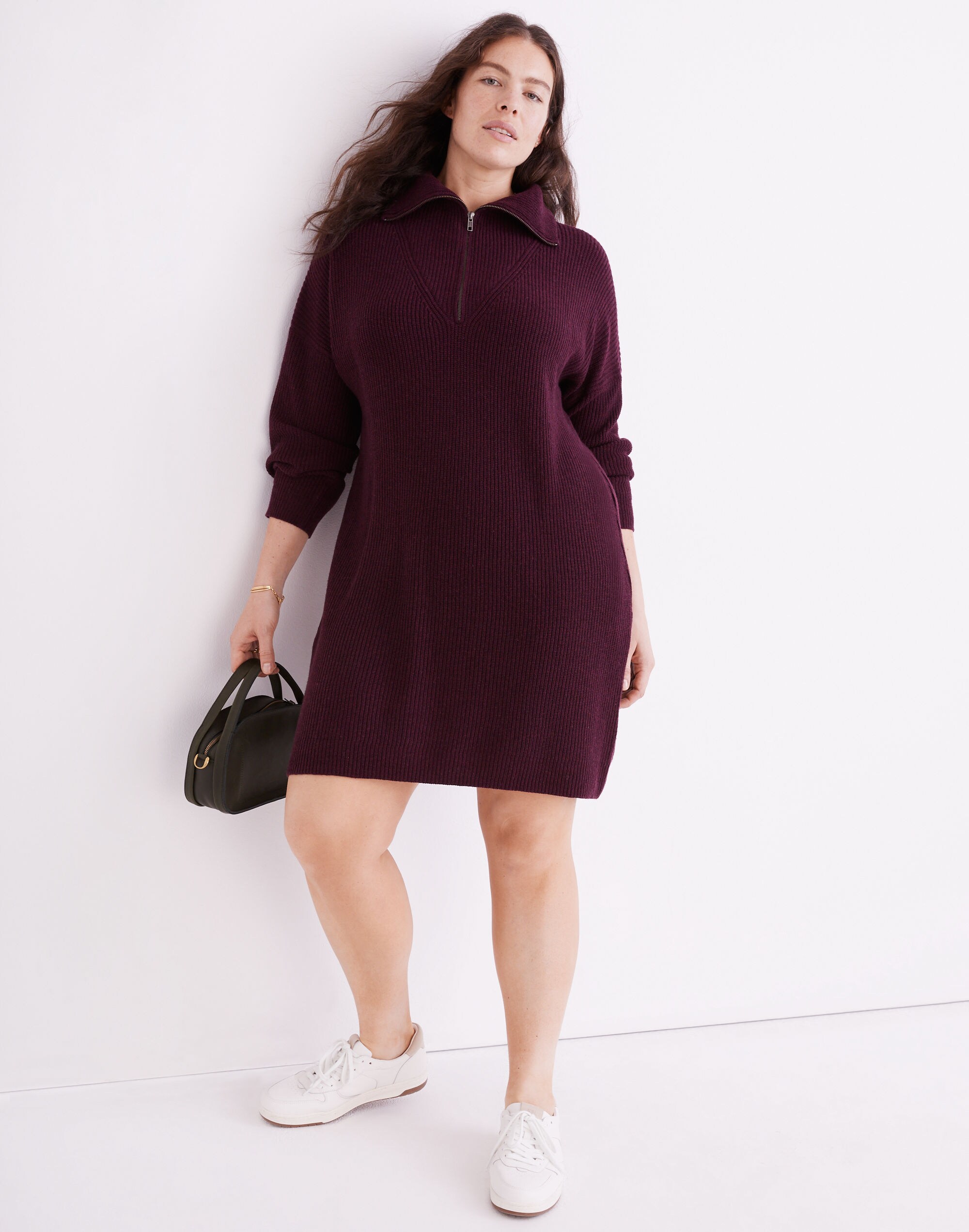 Ribbed Half-Zip Sweater Dress