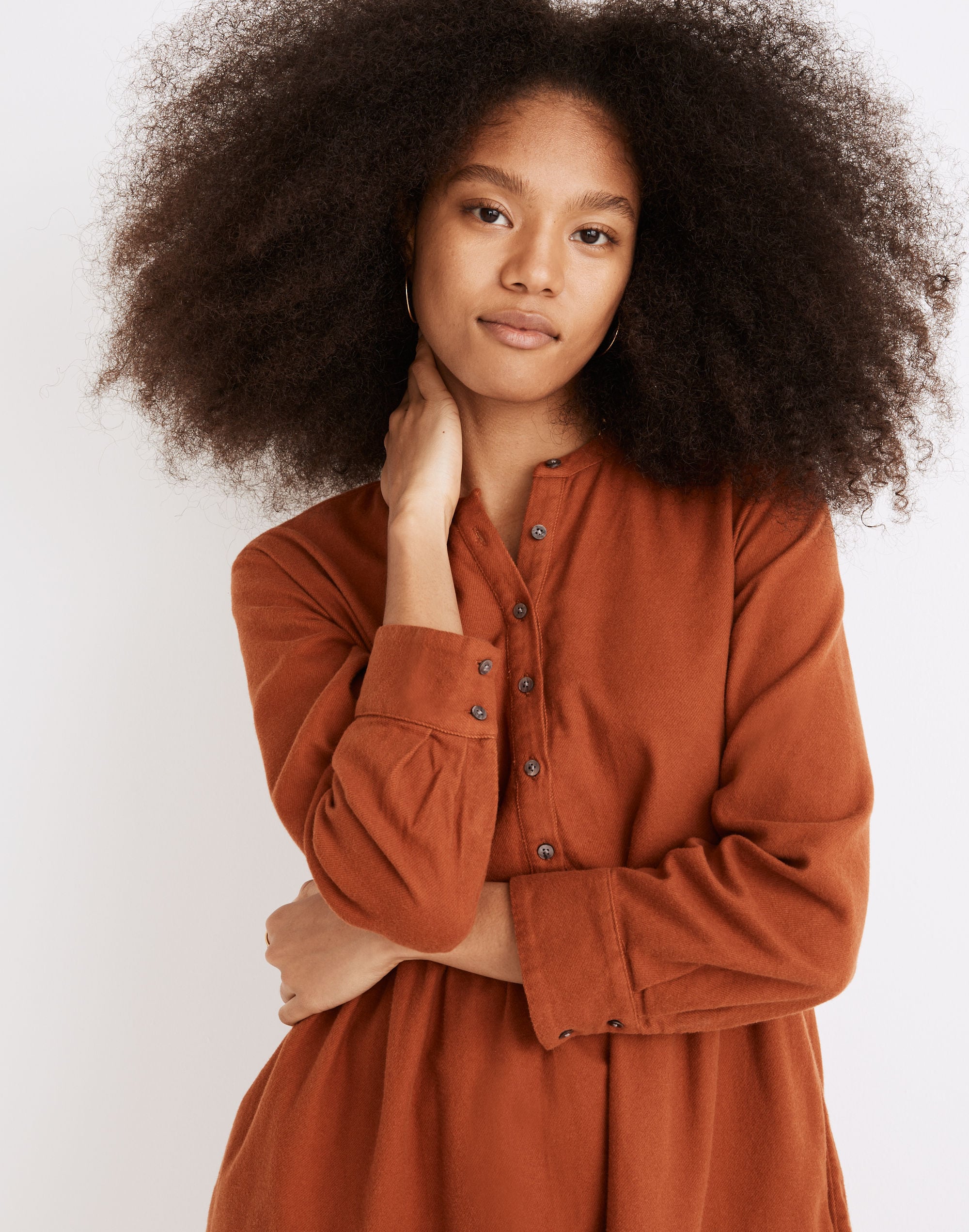 Flannel Button-Placket Tiered Mini Dress