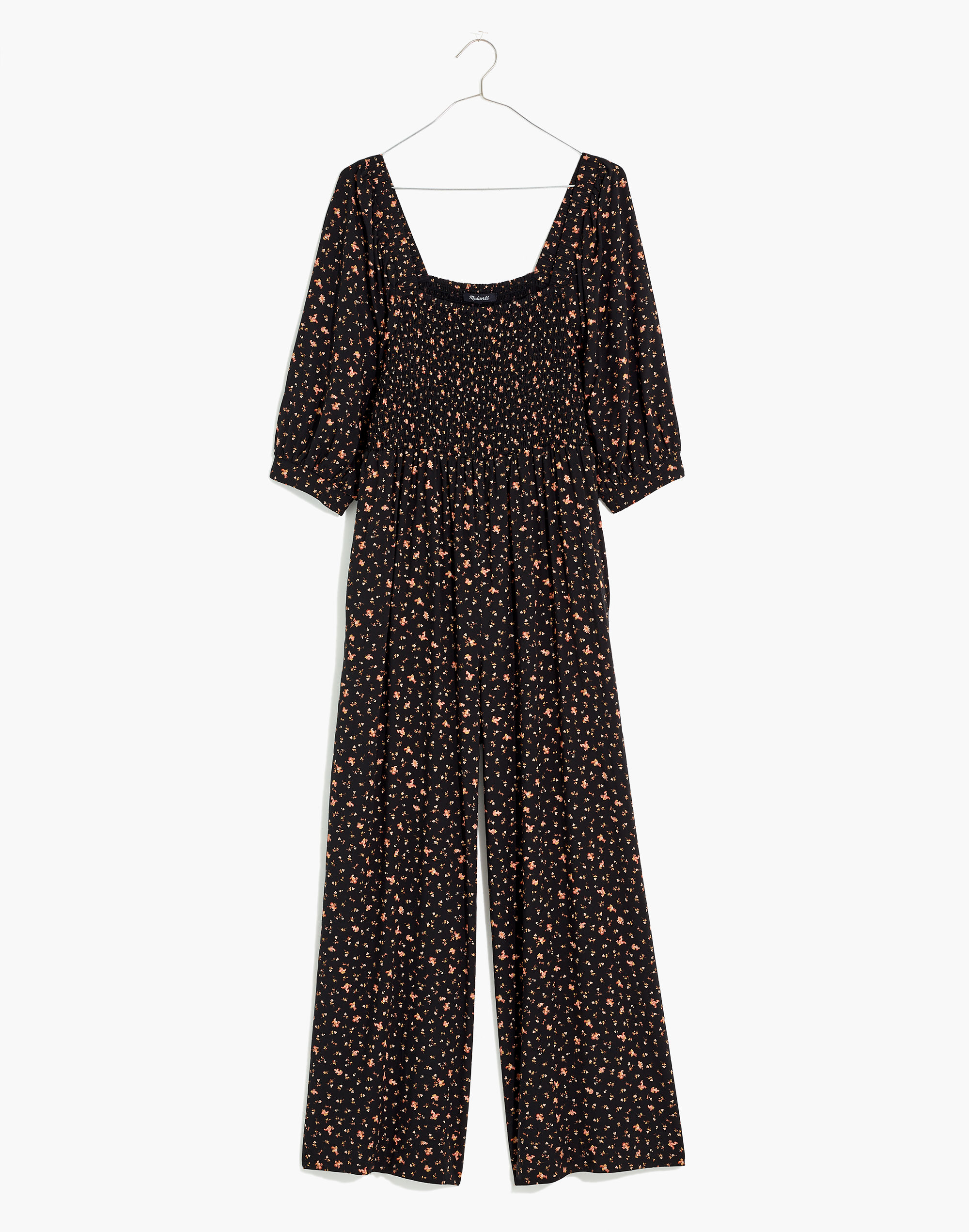 Curvy Lucie Smocked Wide-Leg Jumpsuit in Stem Scatter