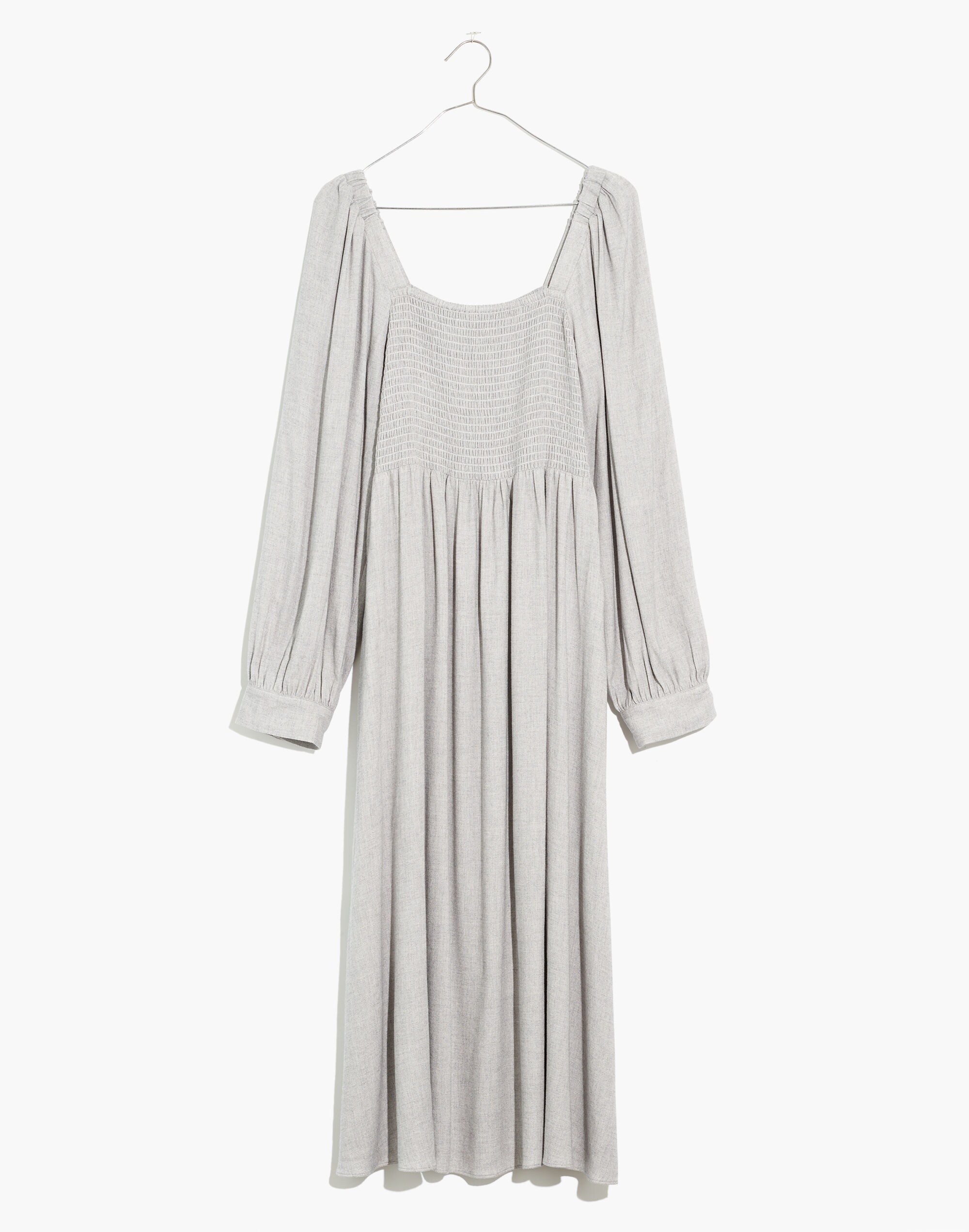 Lucie Long-Sleeve Smocked Midi Dress in Wool Gauze