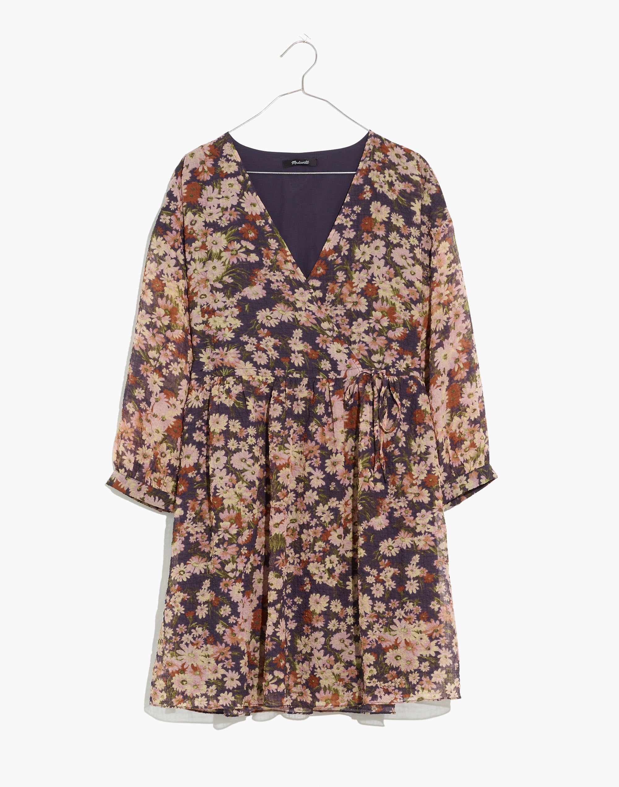 Drawstring Faux-Wrap Mini Dress in Daisy Reverie