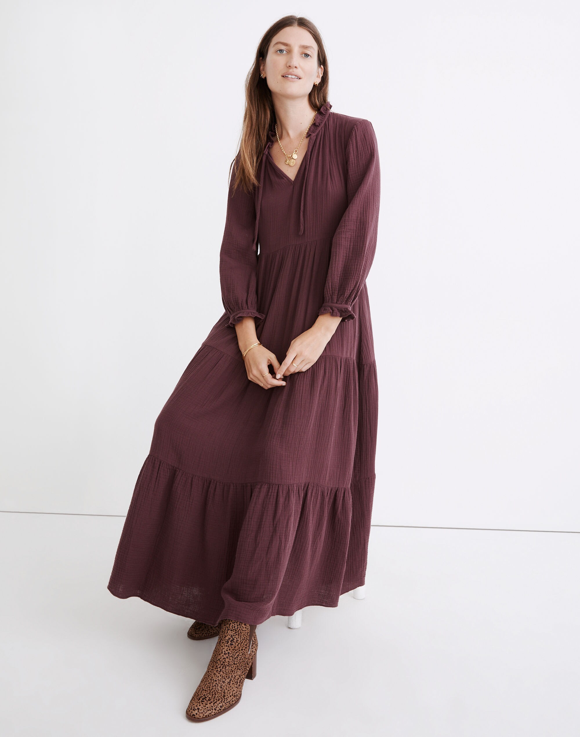 Lightspun Tie-Neck Tiered Midi Dress