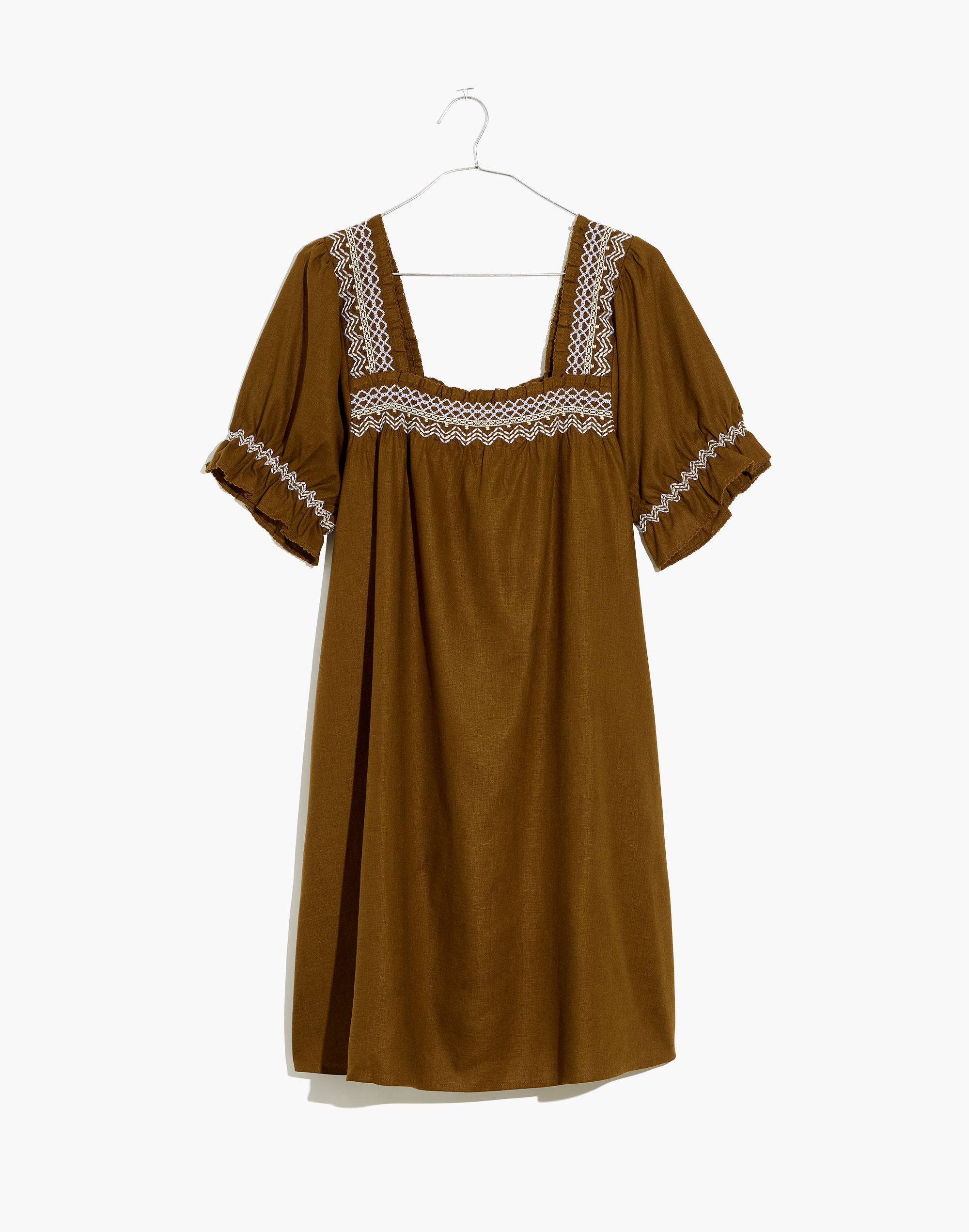 smocked-neck puff-sleeve mini dress