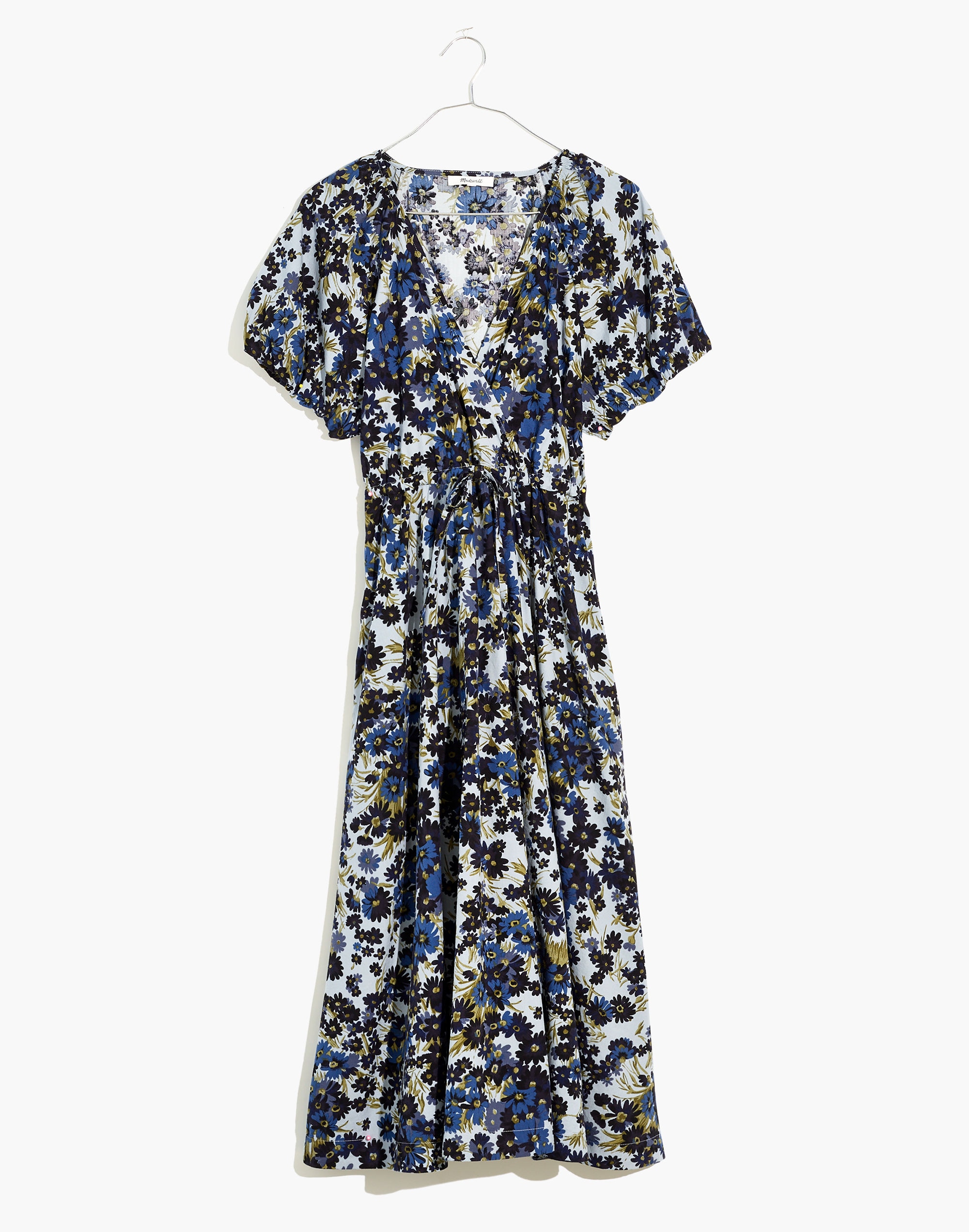 Drawstring Faux-Wrap Midi Dress in Daisy Reverie