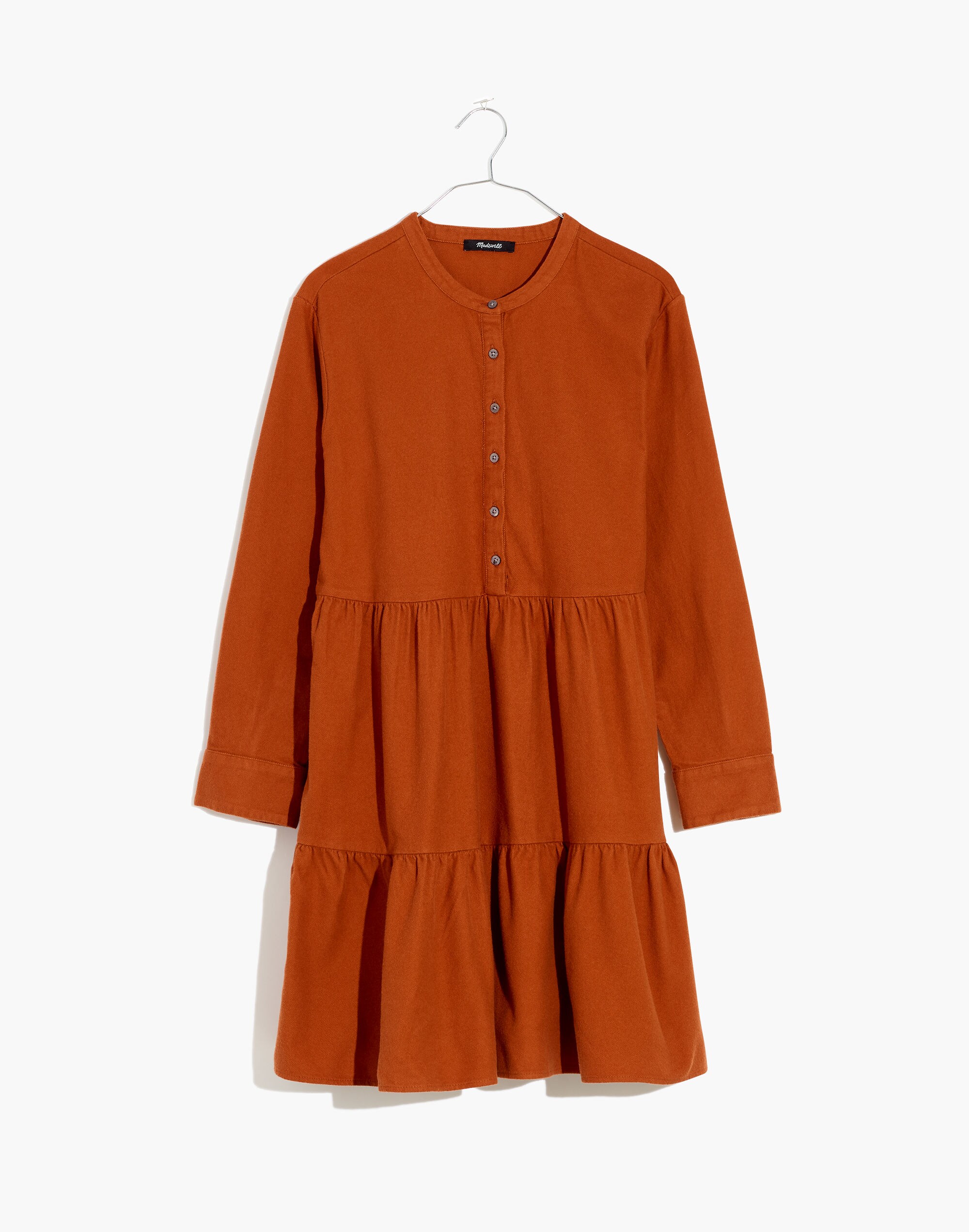 Plus Flannel Button-Placket Tiered Mini Dress