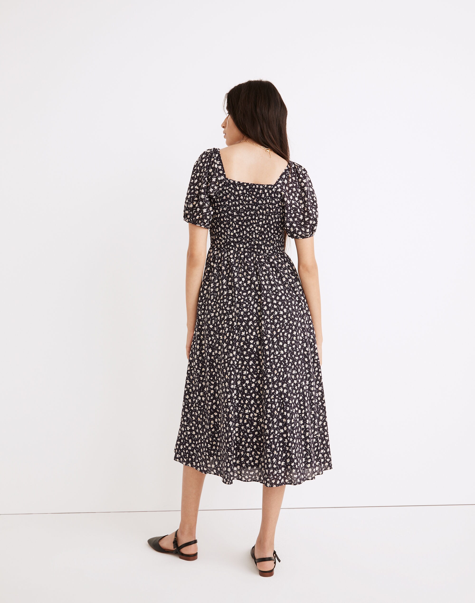 Lucie Smocked Button-Front Midi Dress in Sweet Floral