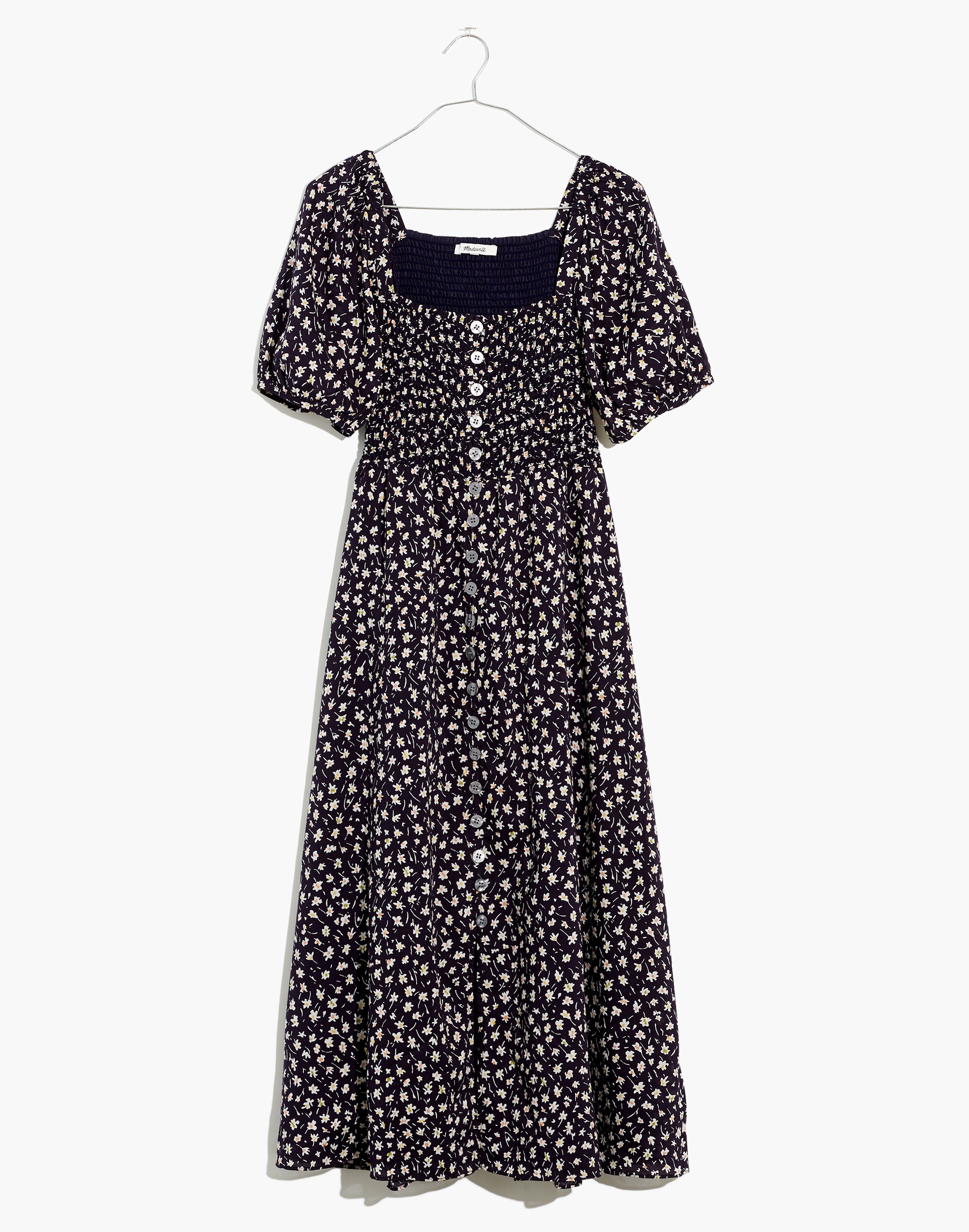 Lucie Smocked Button-Front Midi Dress in Sweet Floral