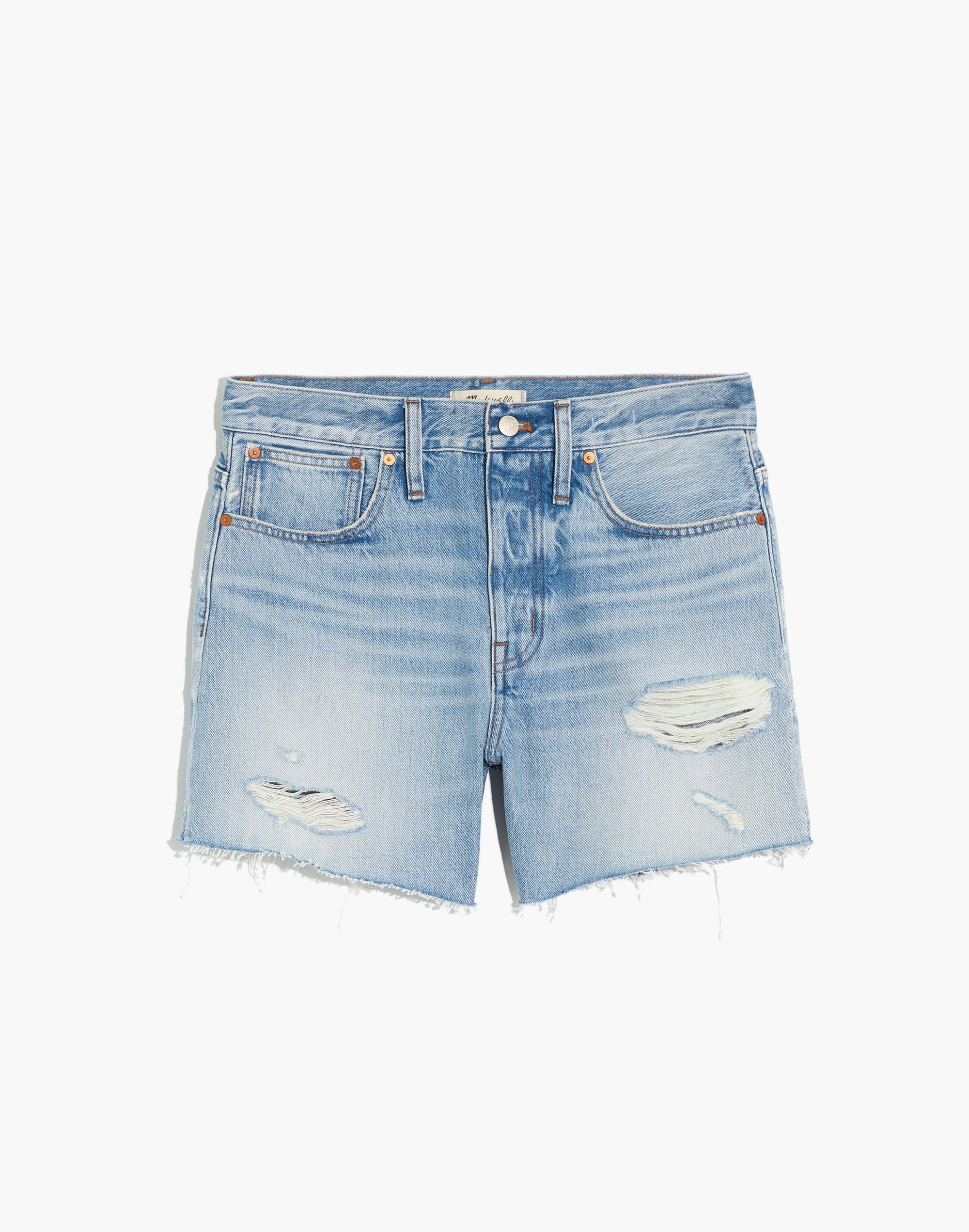 Relaxed Mid-Length Denim Shorts in Steenwick Wash: Ripped Edition