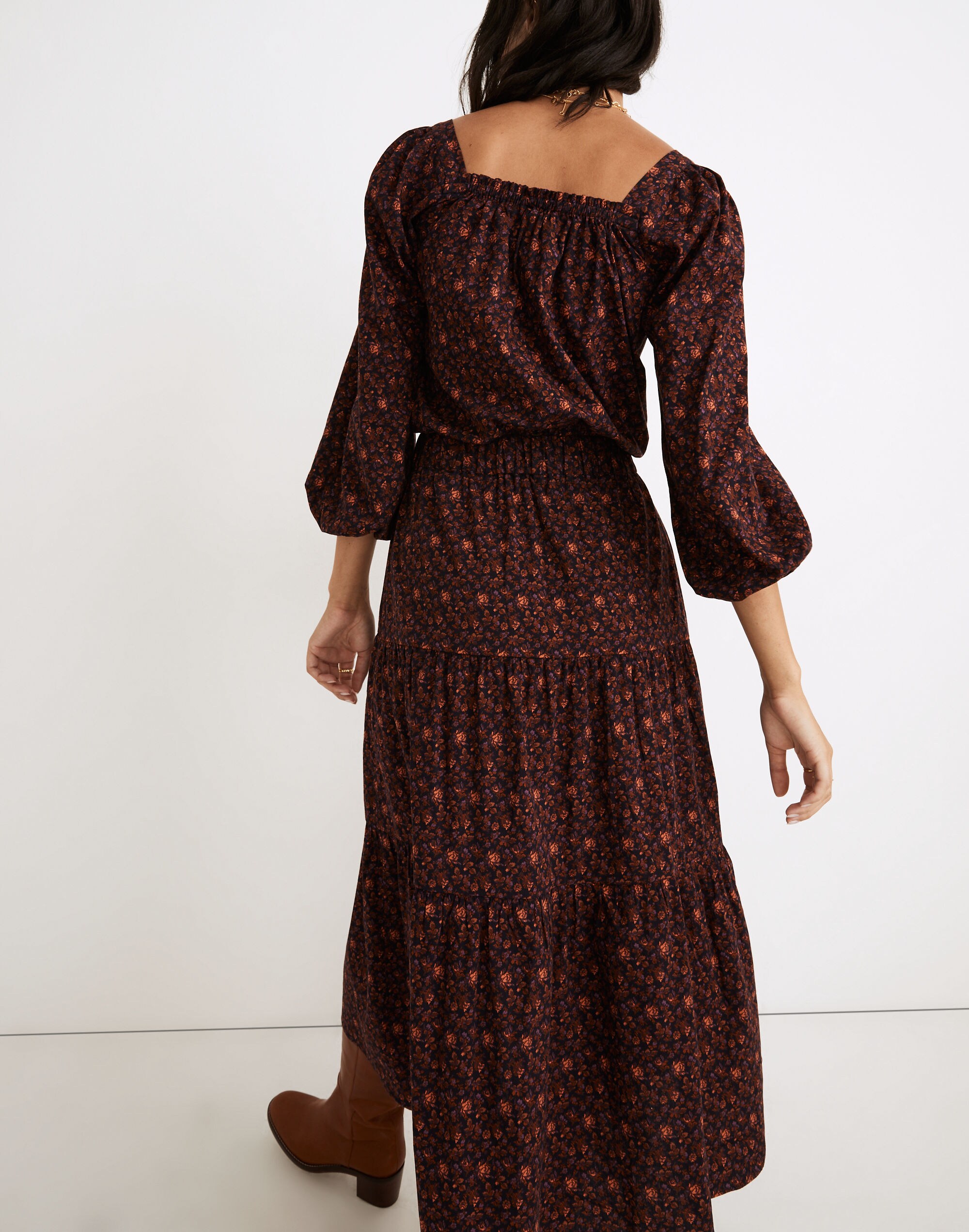 Puff-Sleeve Button-Front Crop Top in Orchard Floral