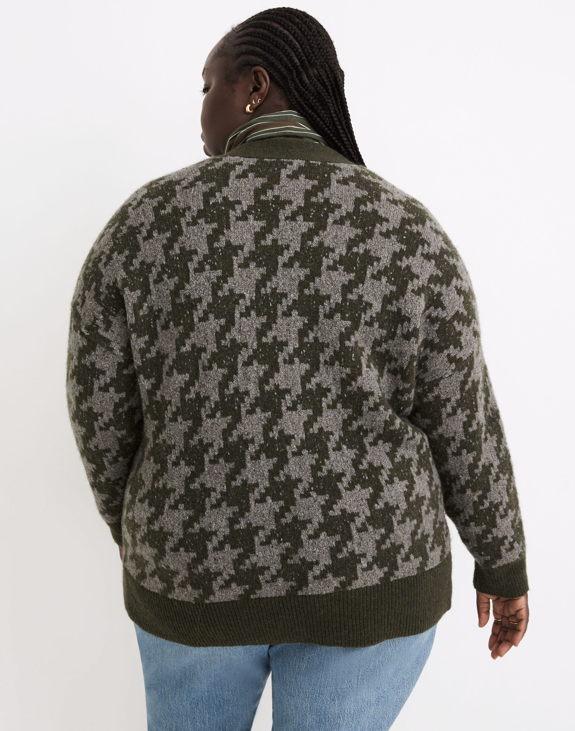 Plus Allston Double-Button Cardigan Sweater in Houndstooth