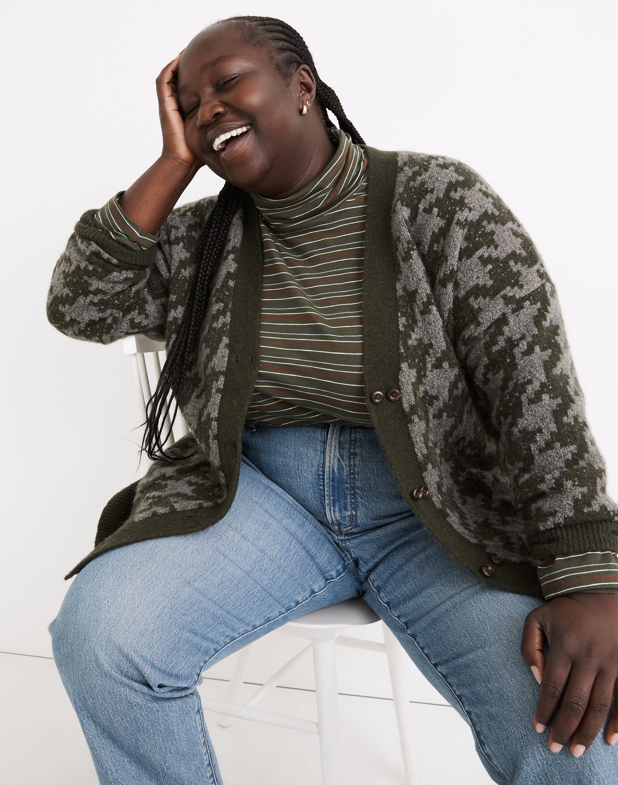 Plus Allston Double-Button Cardigan Sweater in Houndstooth