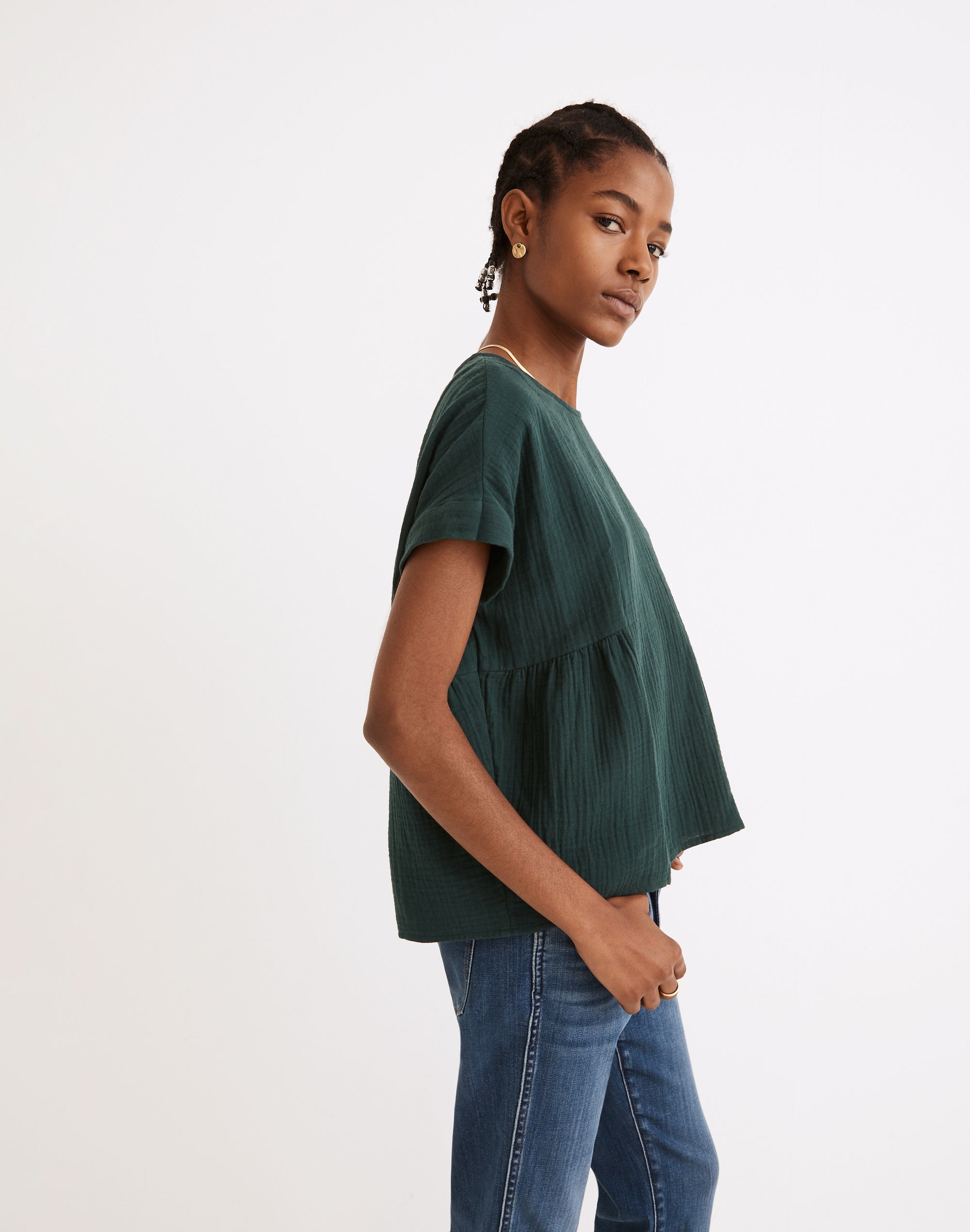 Lightspun Cuffed-Sleeve Shirred Top