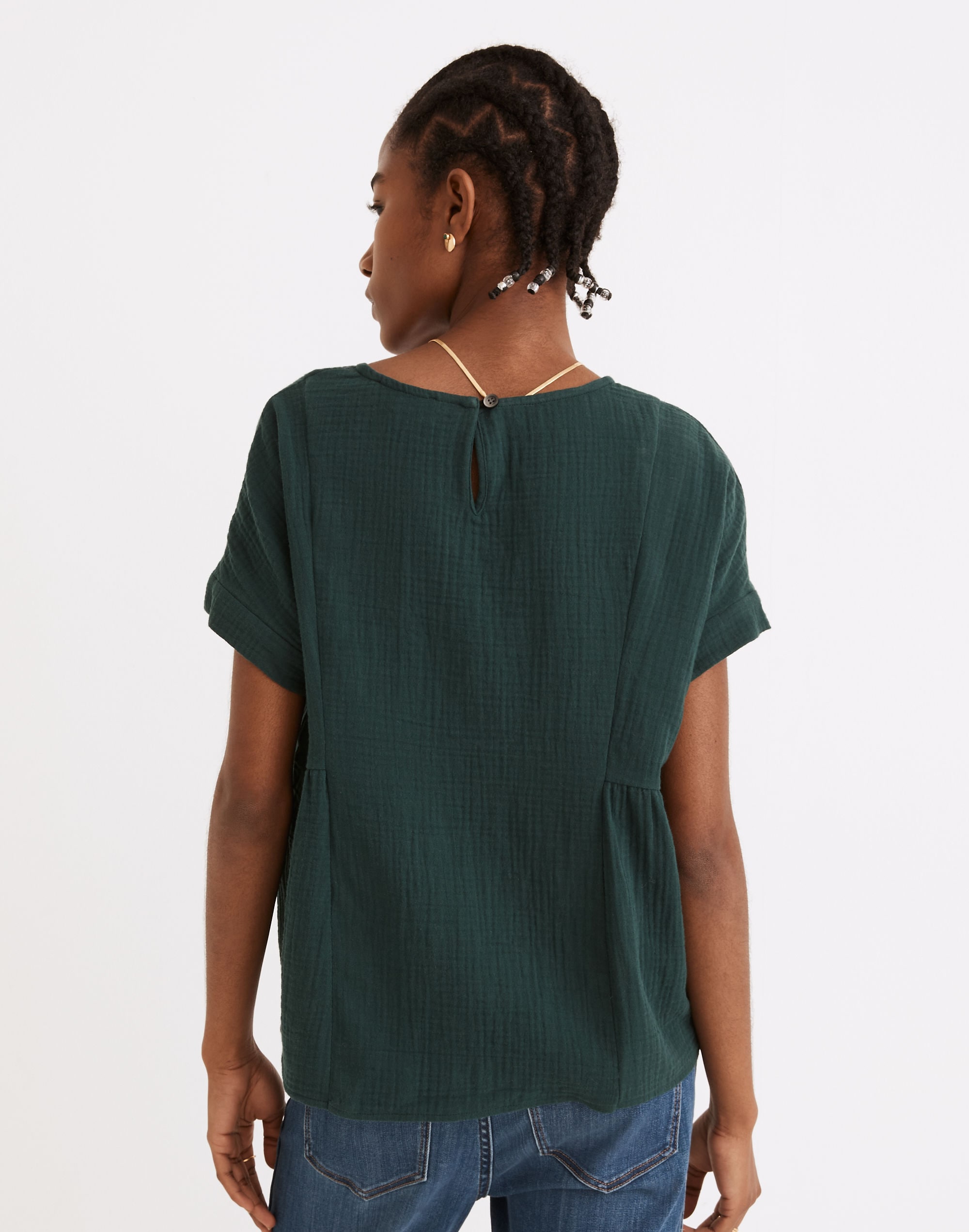 Lightspun Cuffed-Sleeve Shirred Top