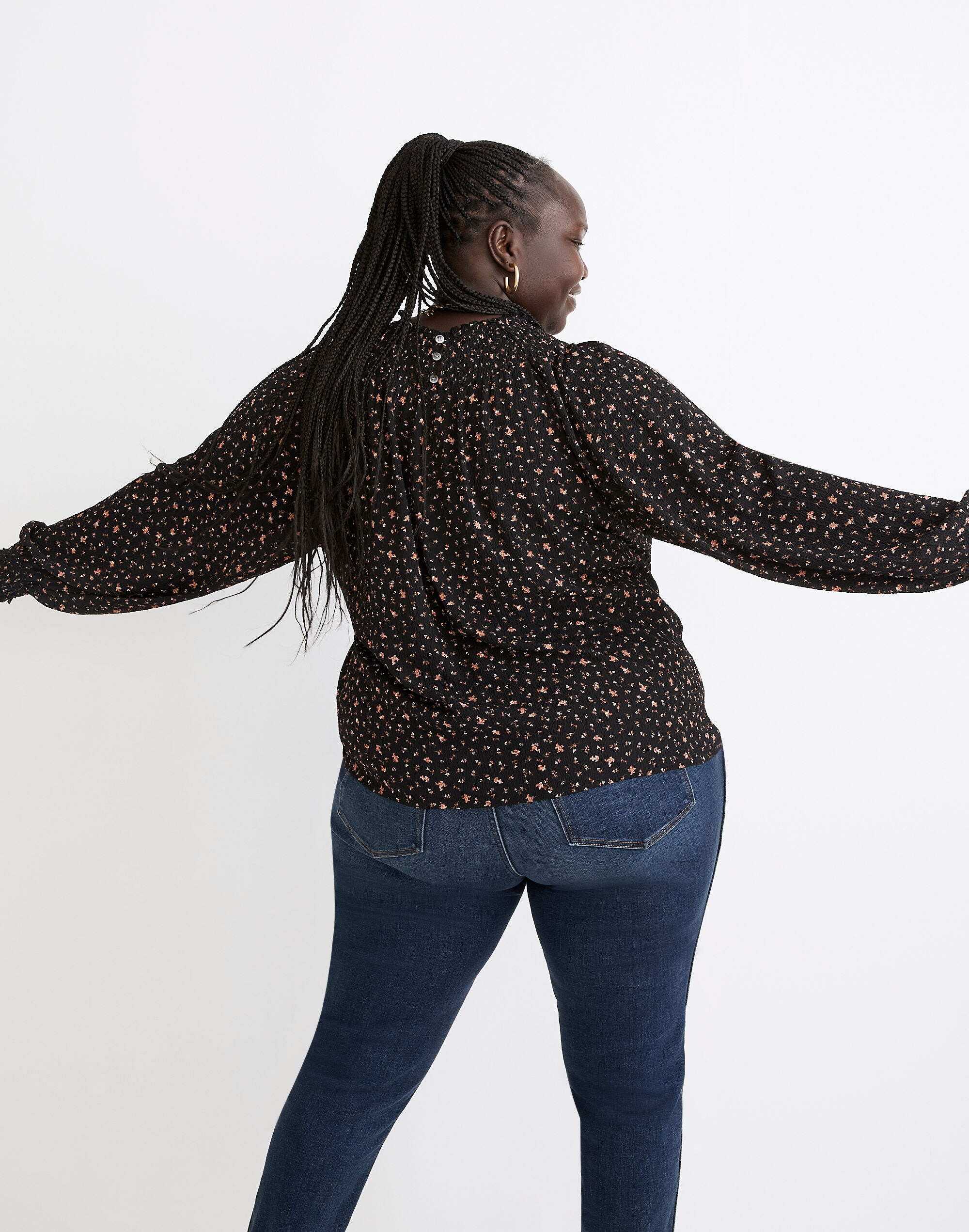 Plus Smocked-Neck Ruffle Top in Stem Scatter