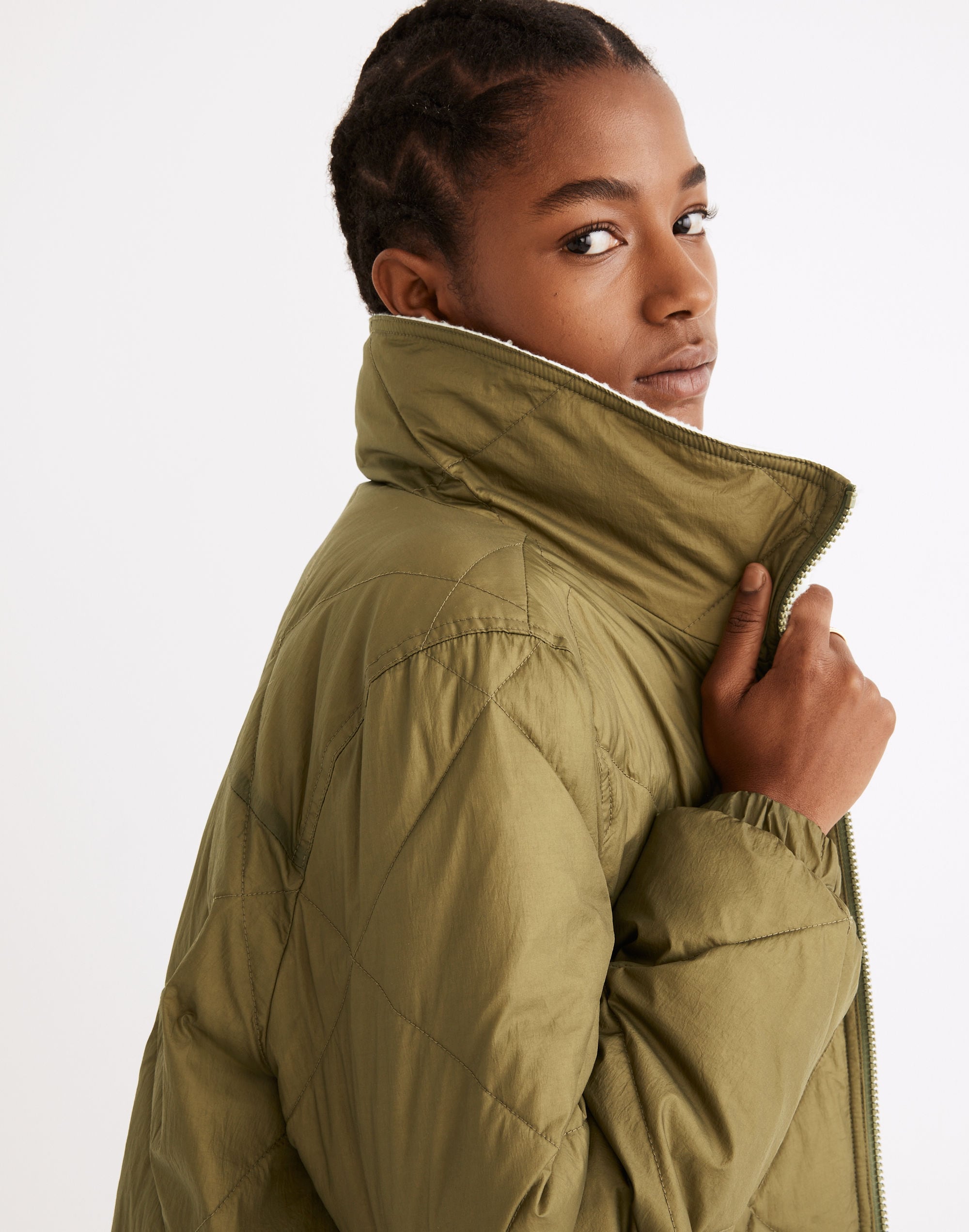 Reversible Sherpa Puffer Jacket in Colorblock