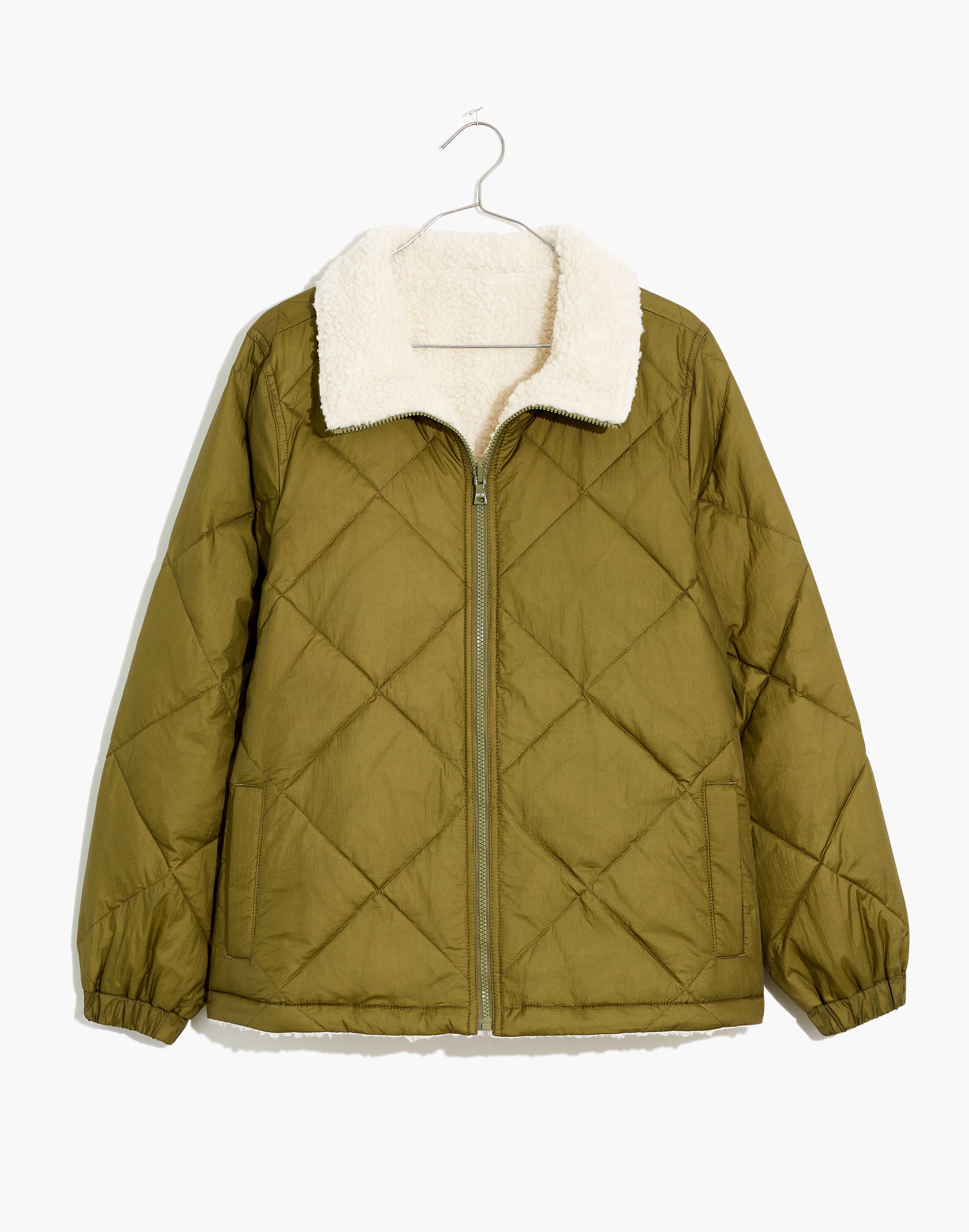 Reversible Sherpa Puffer Jacket in Colorblock