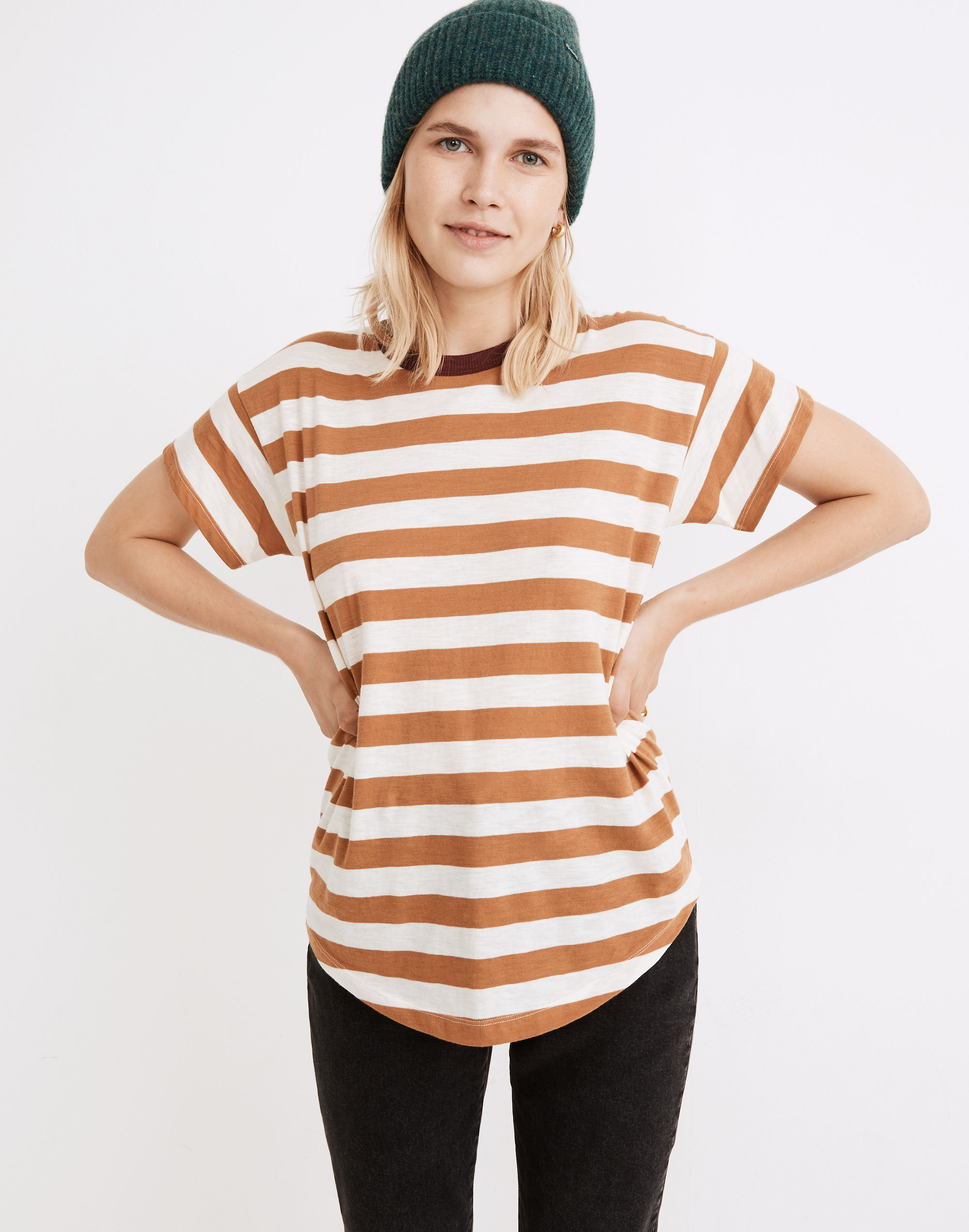 Whisper Cotton Rib-Crewneck Ringer Tee