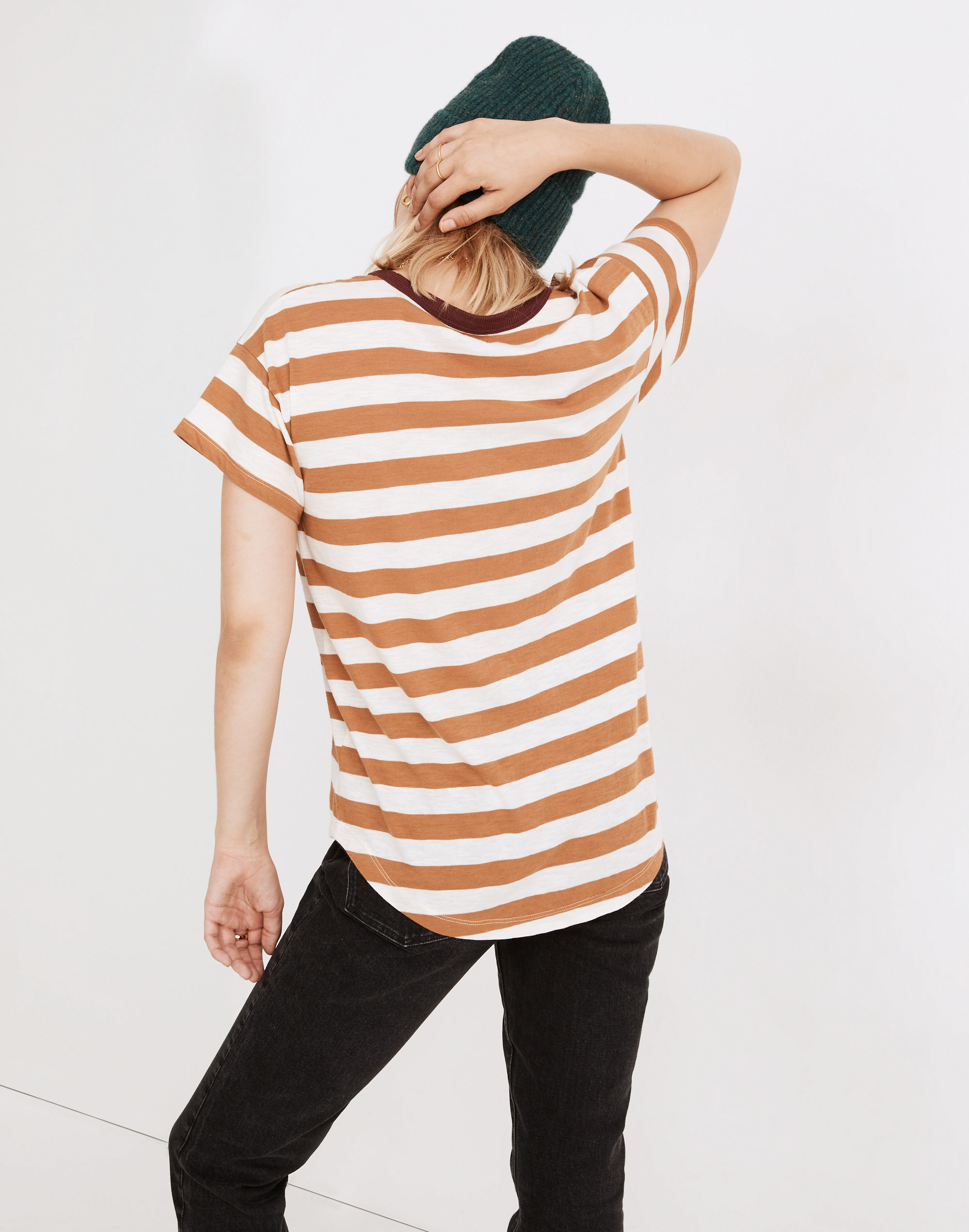 Whisper Cotton Rib-Crewneck Ringer Tee