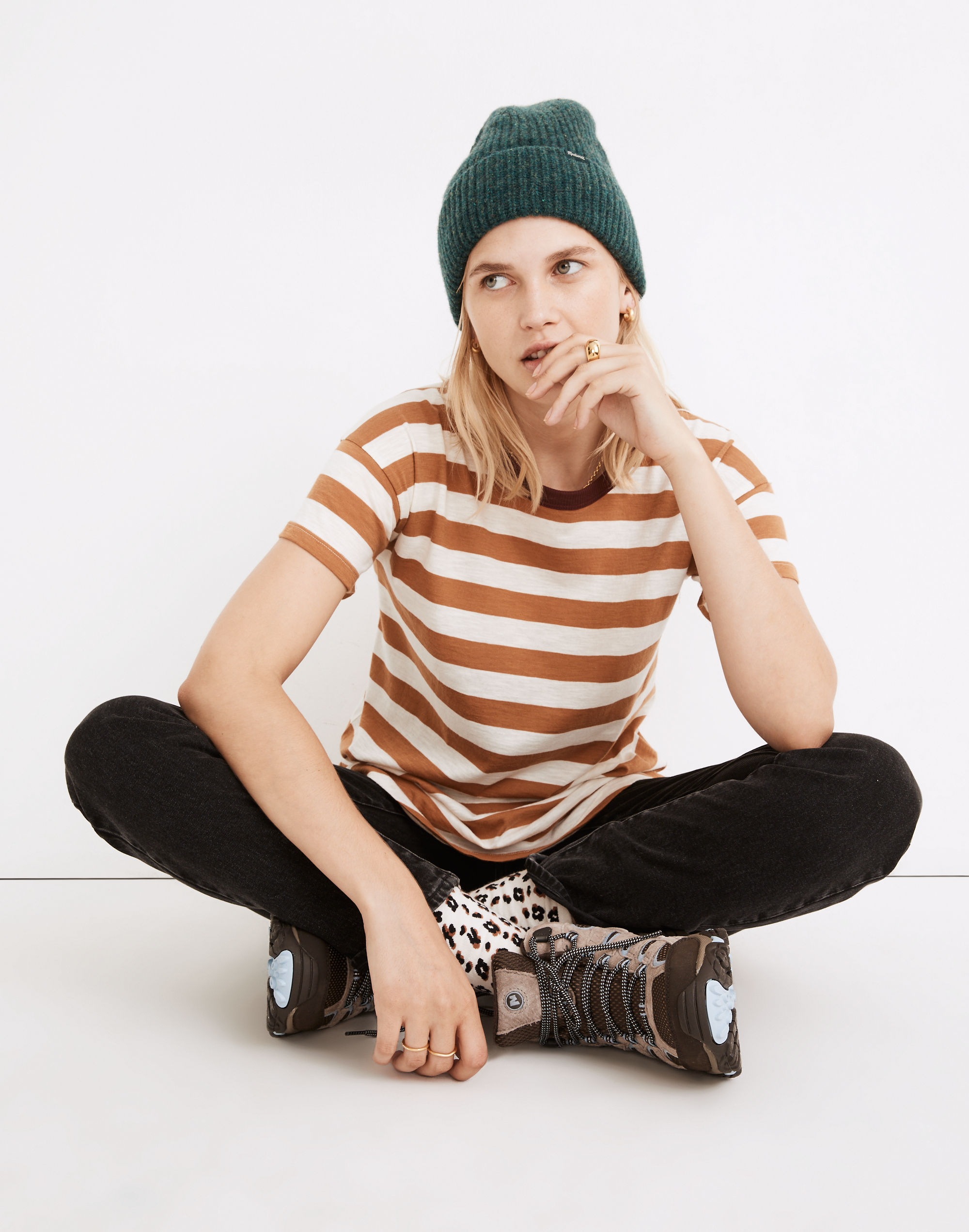 Whisper Cotton Rib-Crewneck Ringer Tee