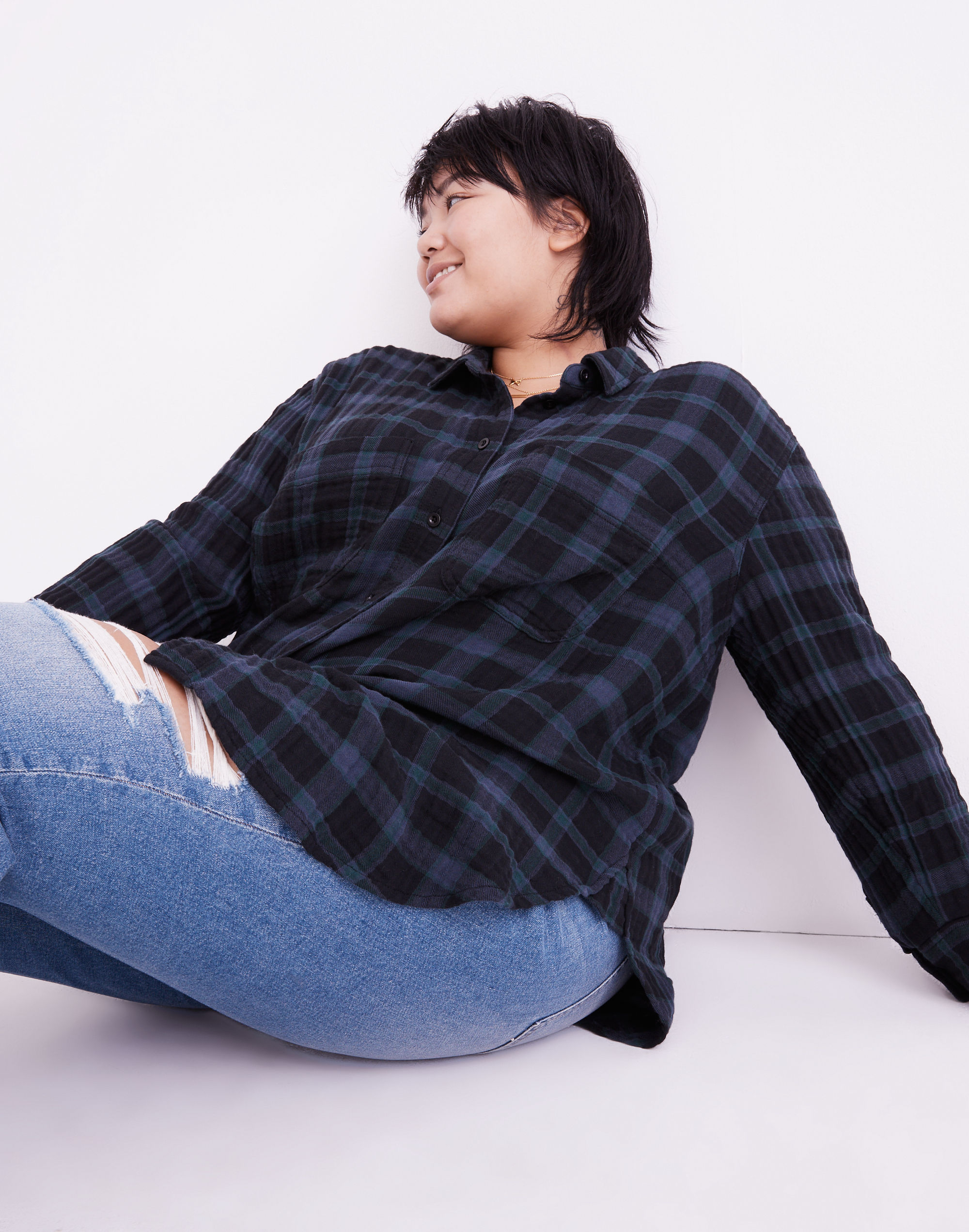 Plus Lightspun Oversized Ex-Boyfriend Swing Shirt in Heisley Plaid