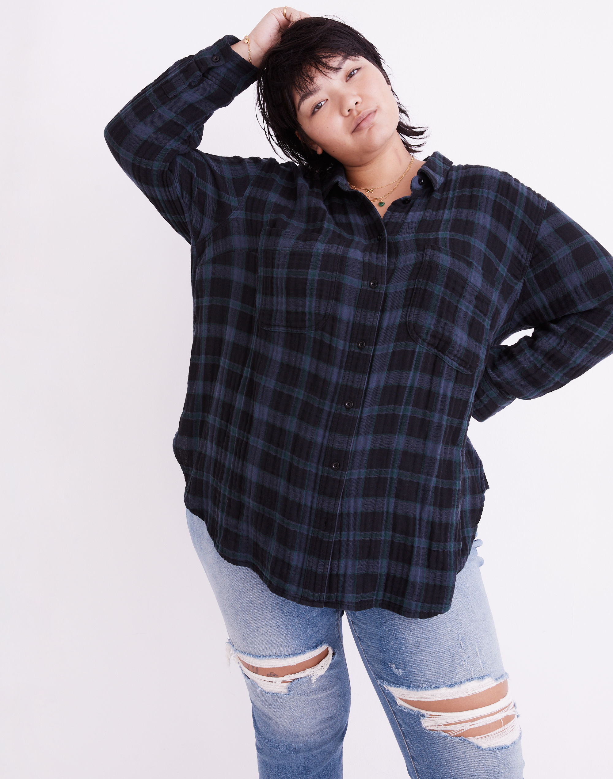 Plus Lightspun Oversized Ex-Boyfriend Swing Shirt in Heisley Plaid
