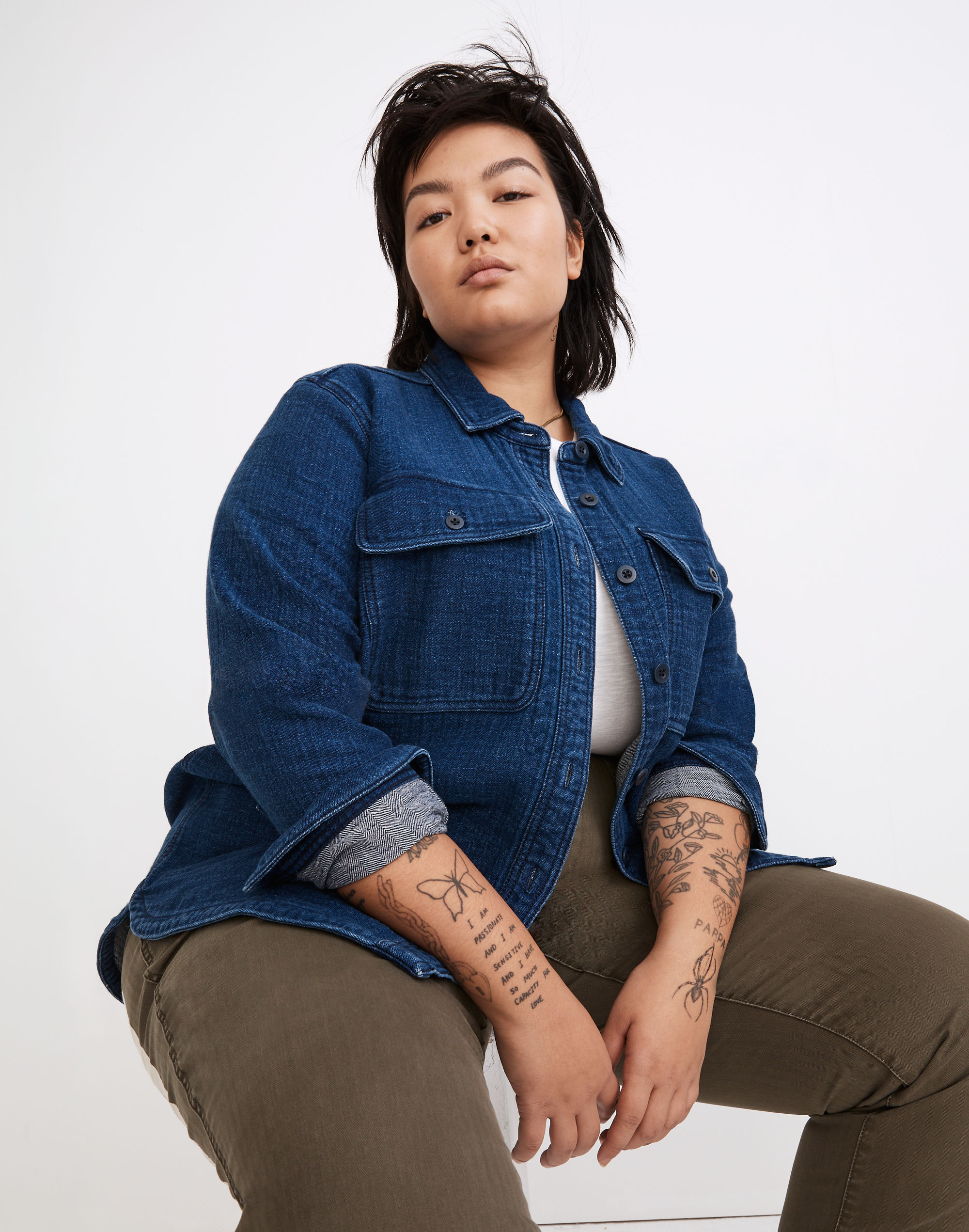 Plus Double-Weave Denim Shirt-Jacket