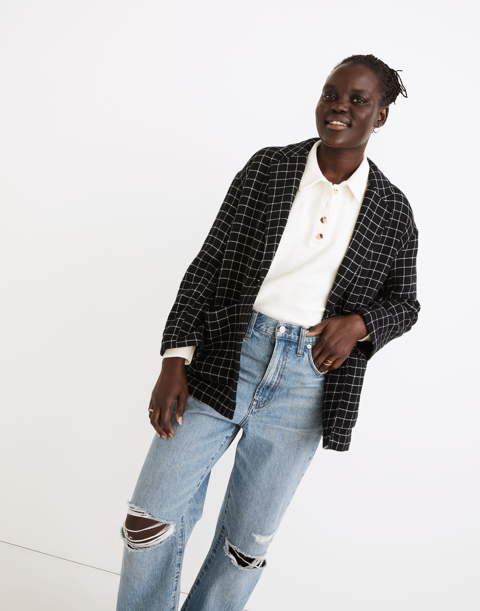waffleback shaw blazer in windowpane