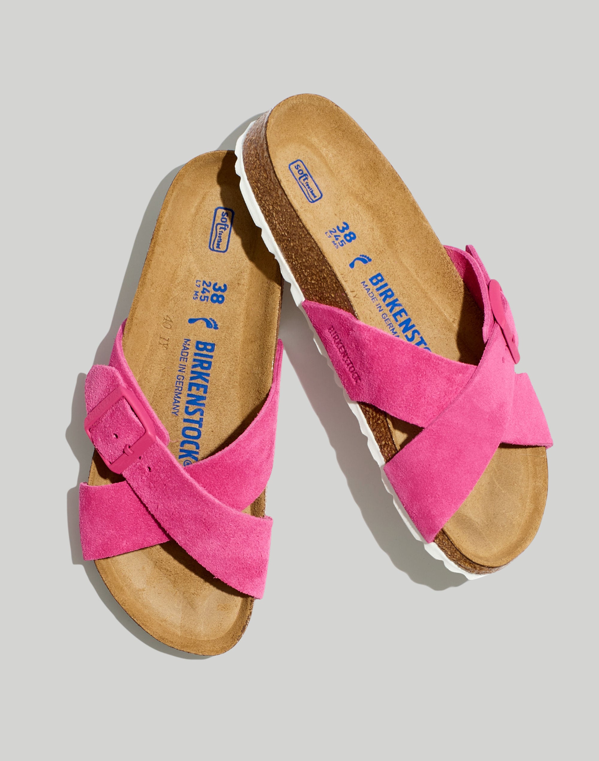 Mw Birkenstock&reg; Suede Siena Soft Footbed Sandals in Fuchsia Tulip