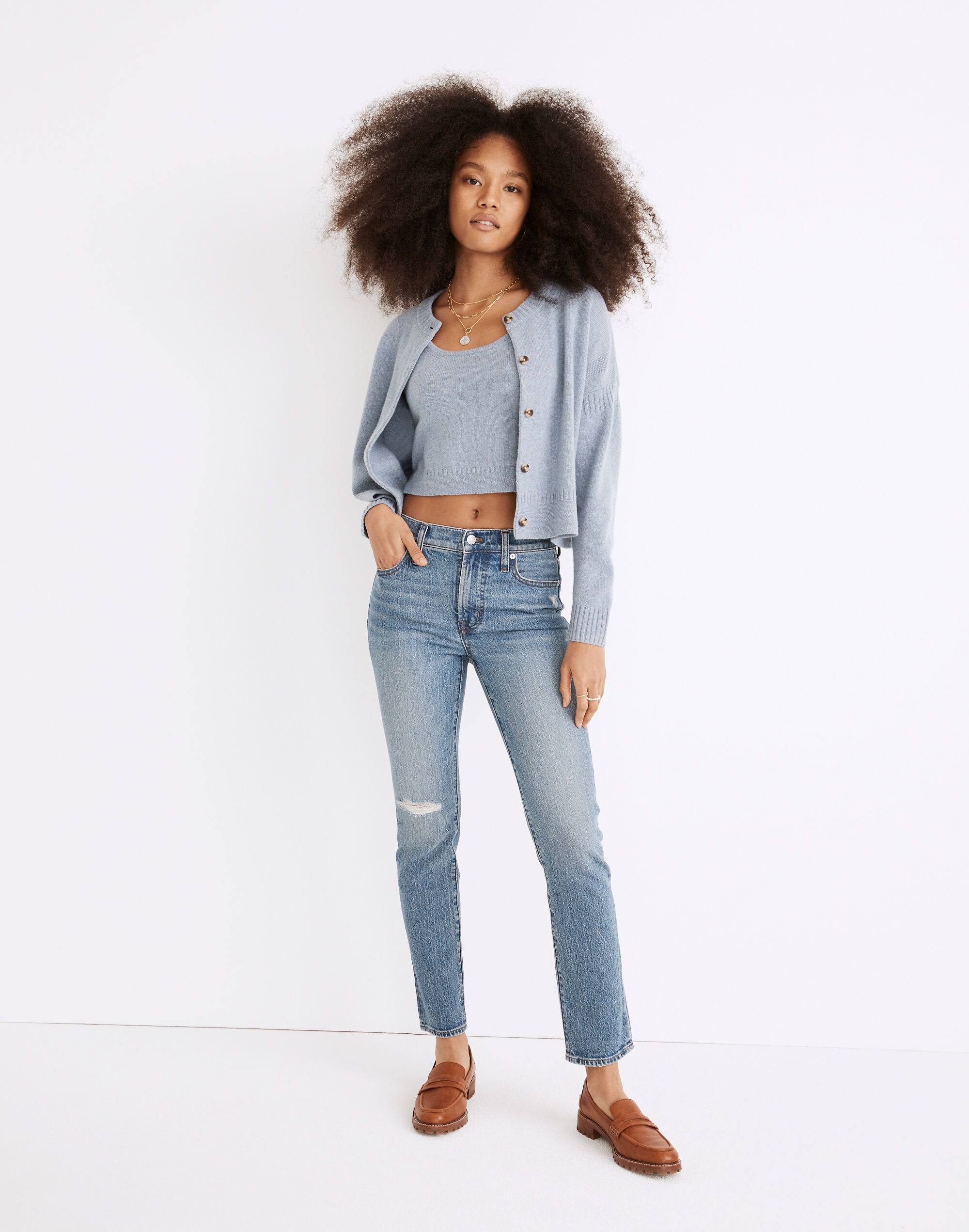 The Mid-Rise Perfect Vintage Jean in Ainsdale Wash: Knee-Rip Edition
