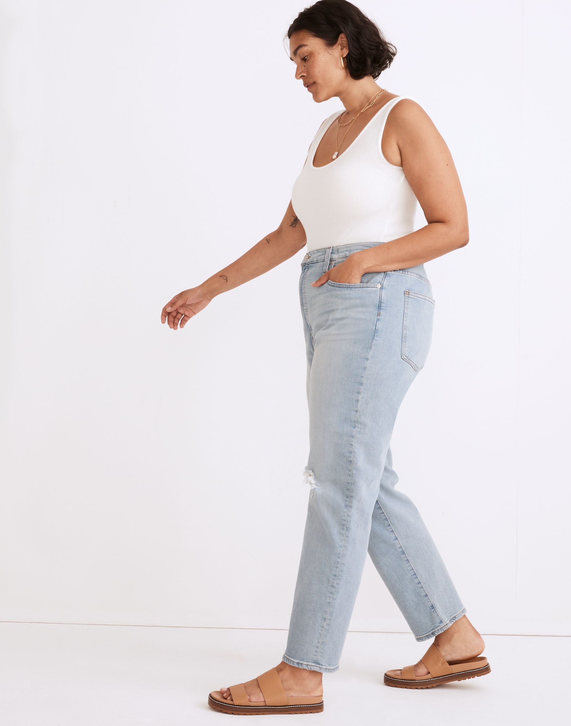 The Petite Perfect Vintage Straight Jean in Danby Wash: Knee-Rip Edition