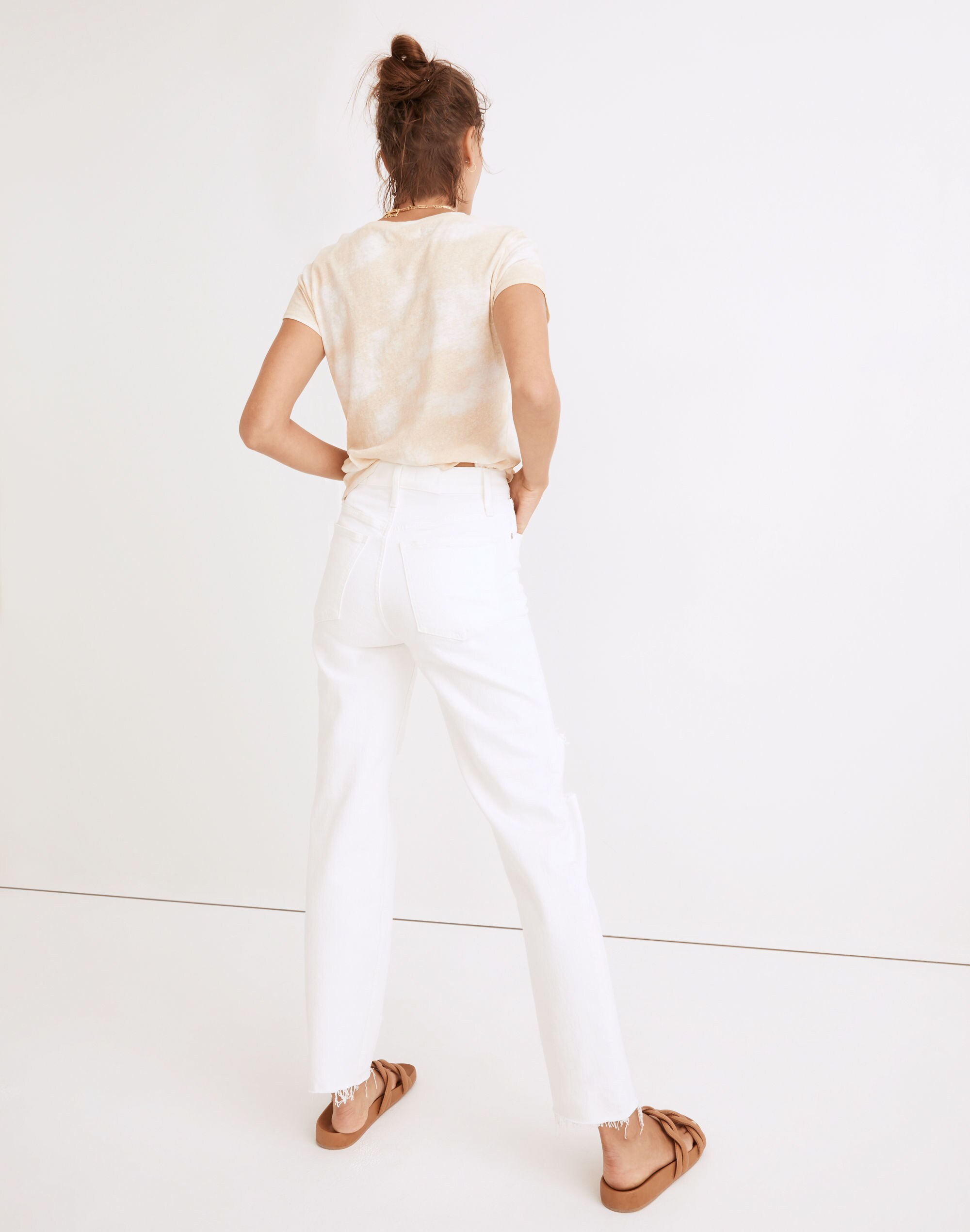 The Perfect Vintage Straight Jean in Tile White: Ripped-Knee Edition