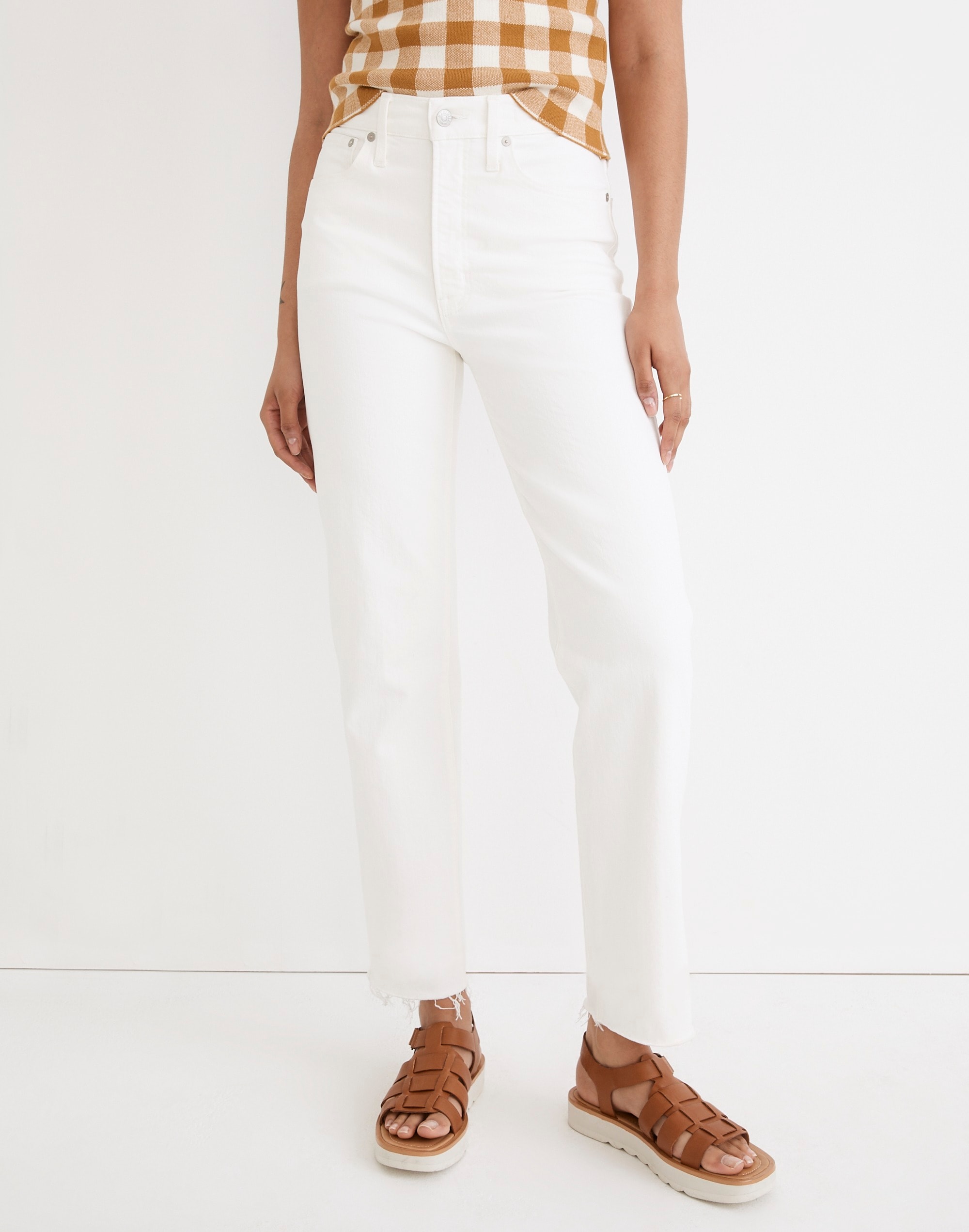 The Perfect Vintage Straight Jean in Tile White: Ripped-Knee Edition