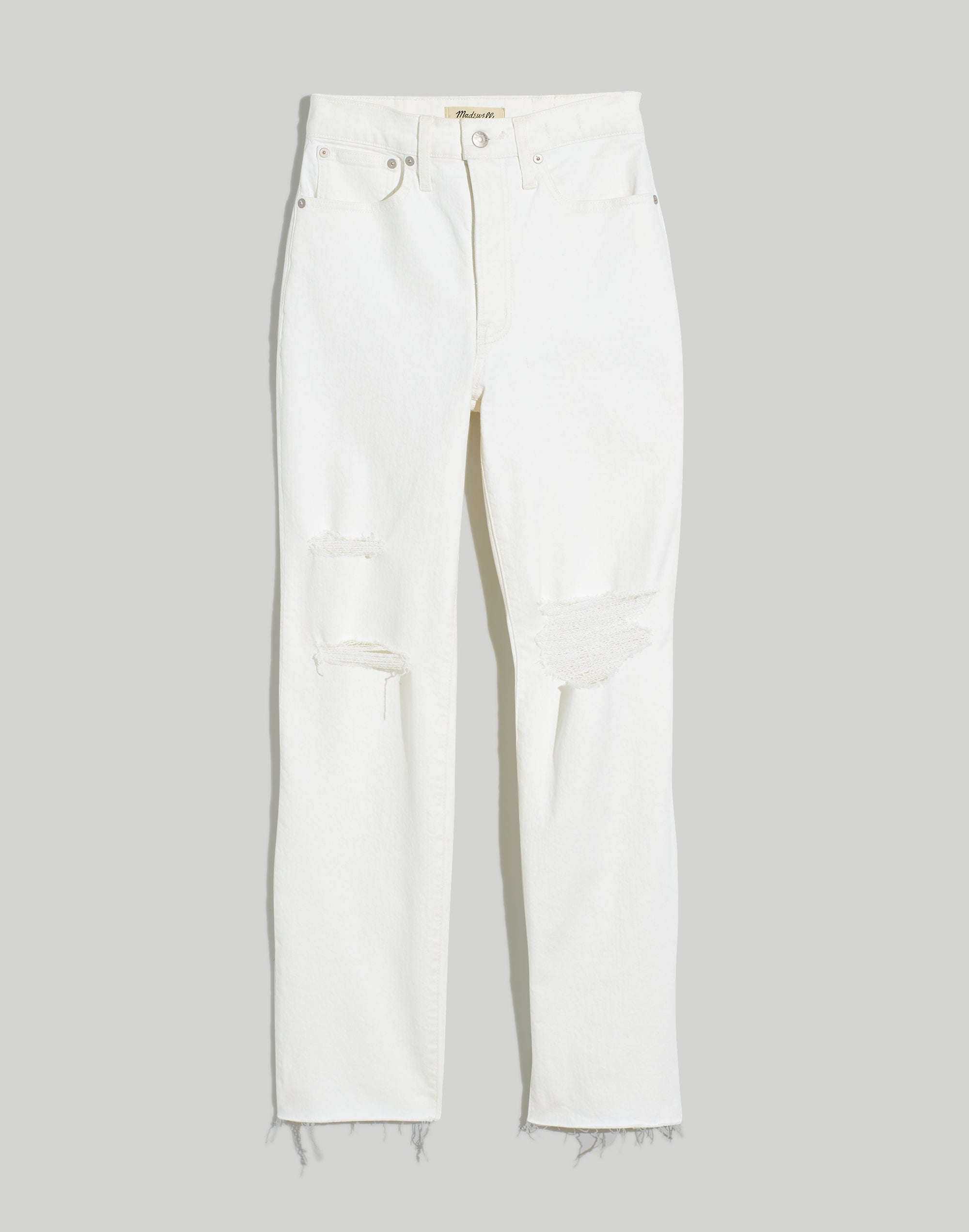 The Perfect Vintage Straight Jean in Tile White: Ripped-Knee Edition