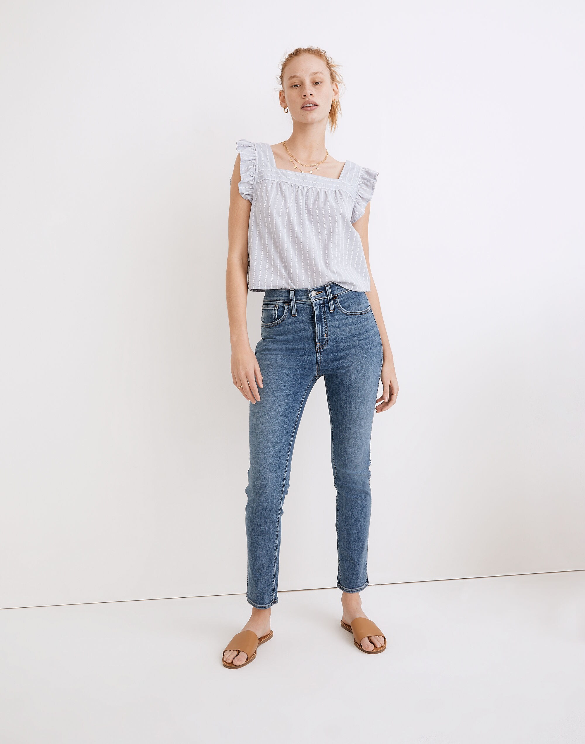 high-rise slim straight jeans in wilmore wash